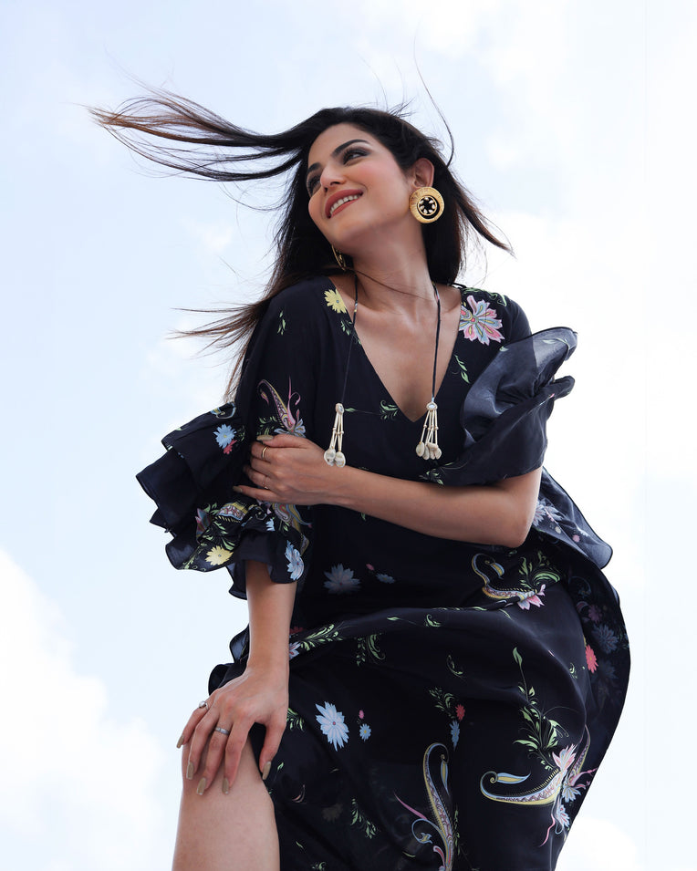 Black Paisley Print Kaftan (Offer)