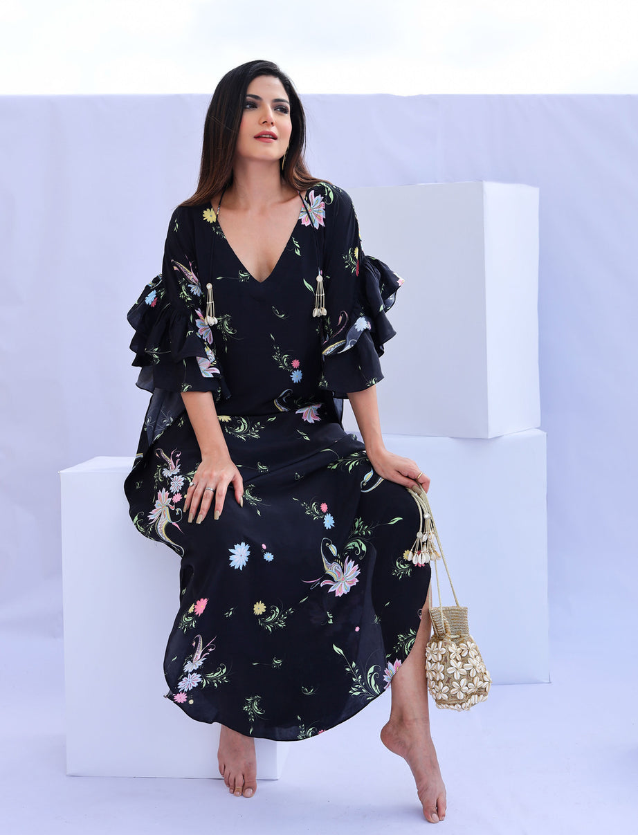 Black Paisley Print Kaftan (Offer)