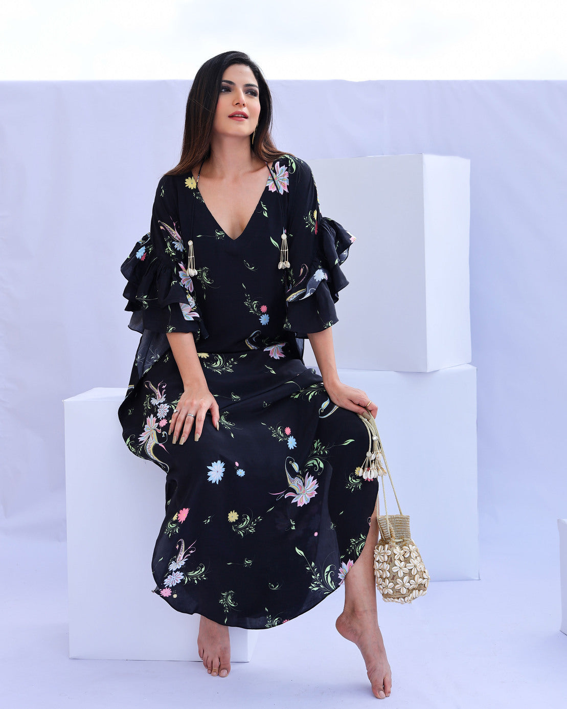 Black Paisley Print Kaftan (Offer)