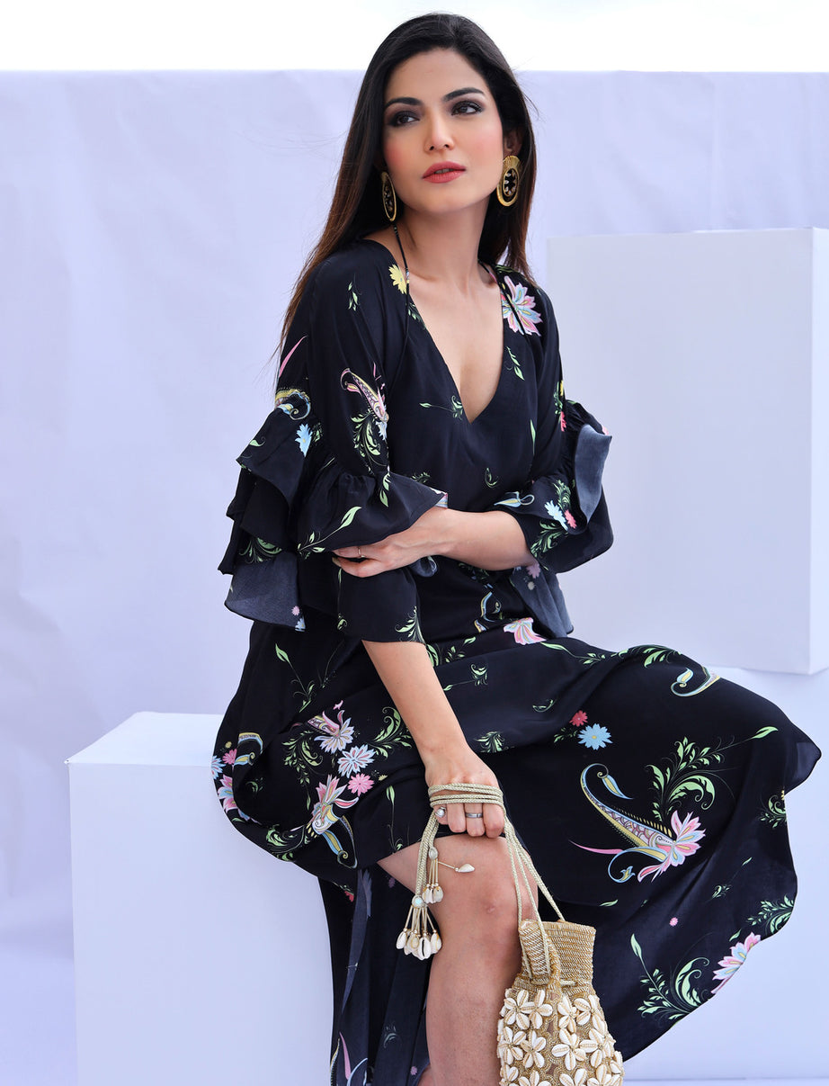 Black Paisley Print Kaftan (Offer)