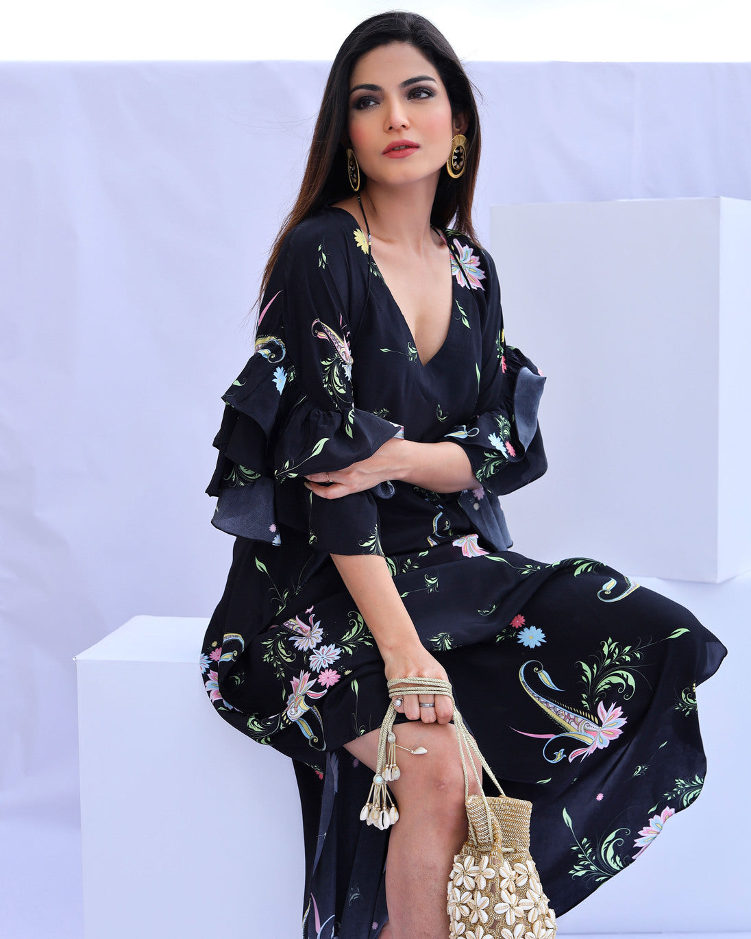 Black Paisley Print Kaftan (Offer)