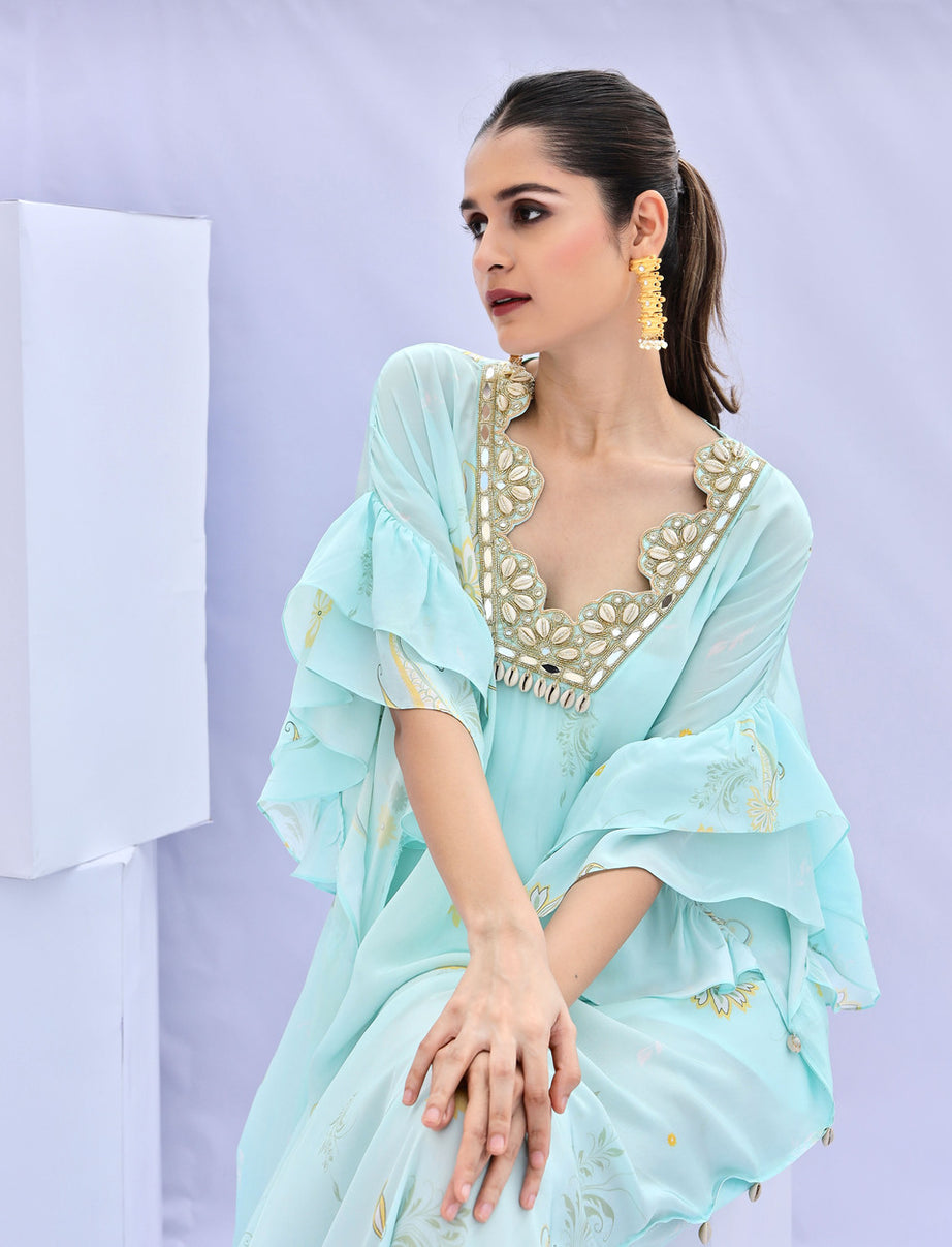 Blue Paisley Print Embroidered Kaftan (Offer)