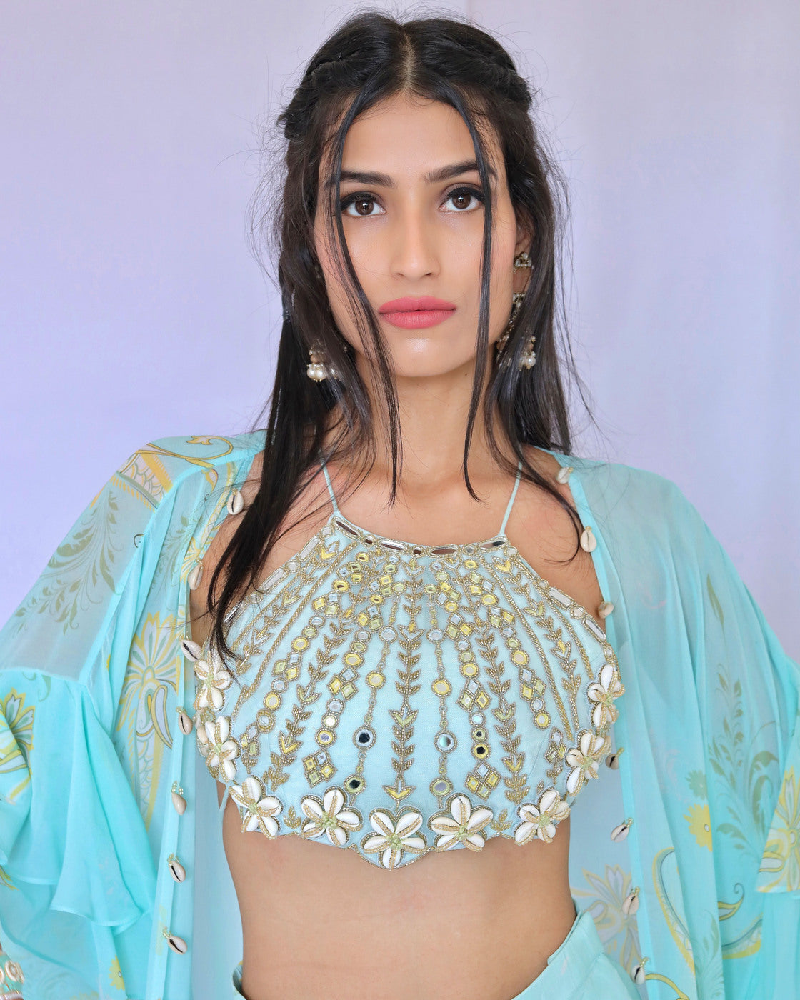 Blue Printed Dhoti Pant with Cape Set