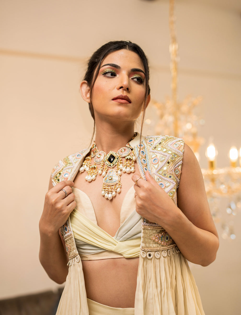 Cream Gharara Jacket Set