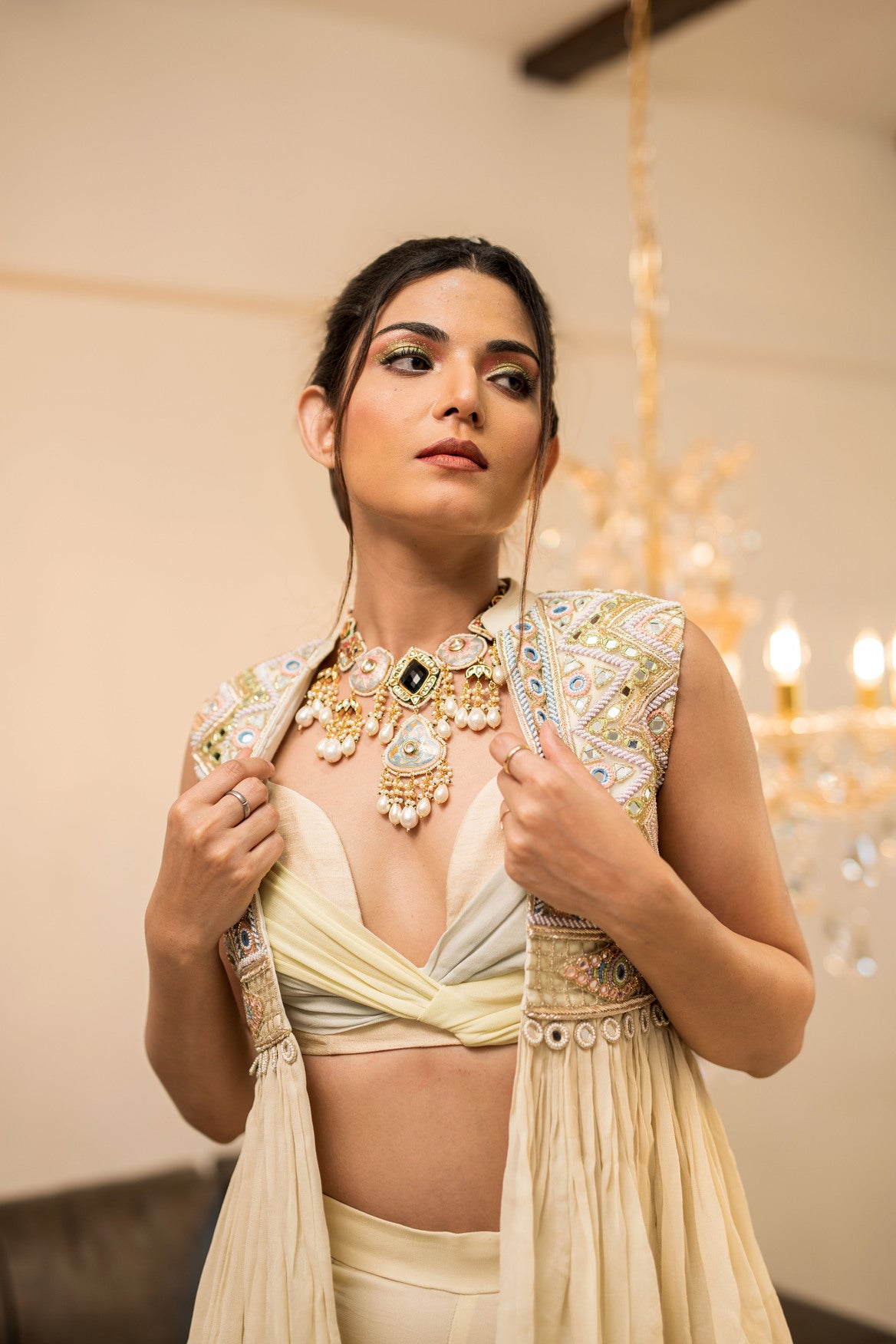 Cream Gharara Jacket Set