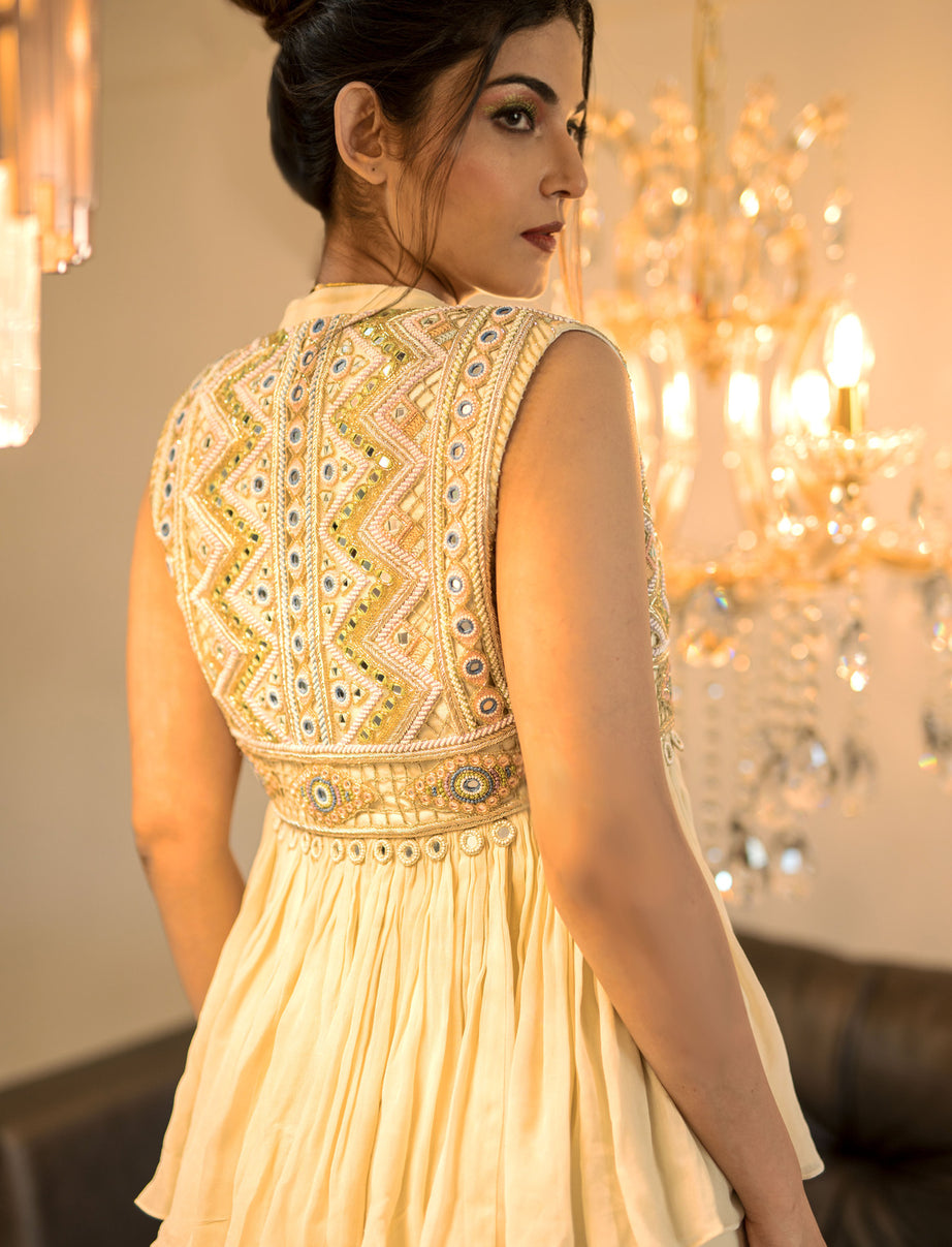 Cream Gharara Jacket Set