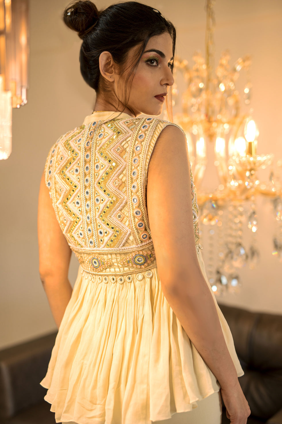 Cream Gharara Jacket Set