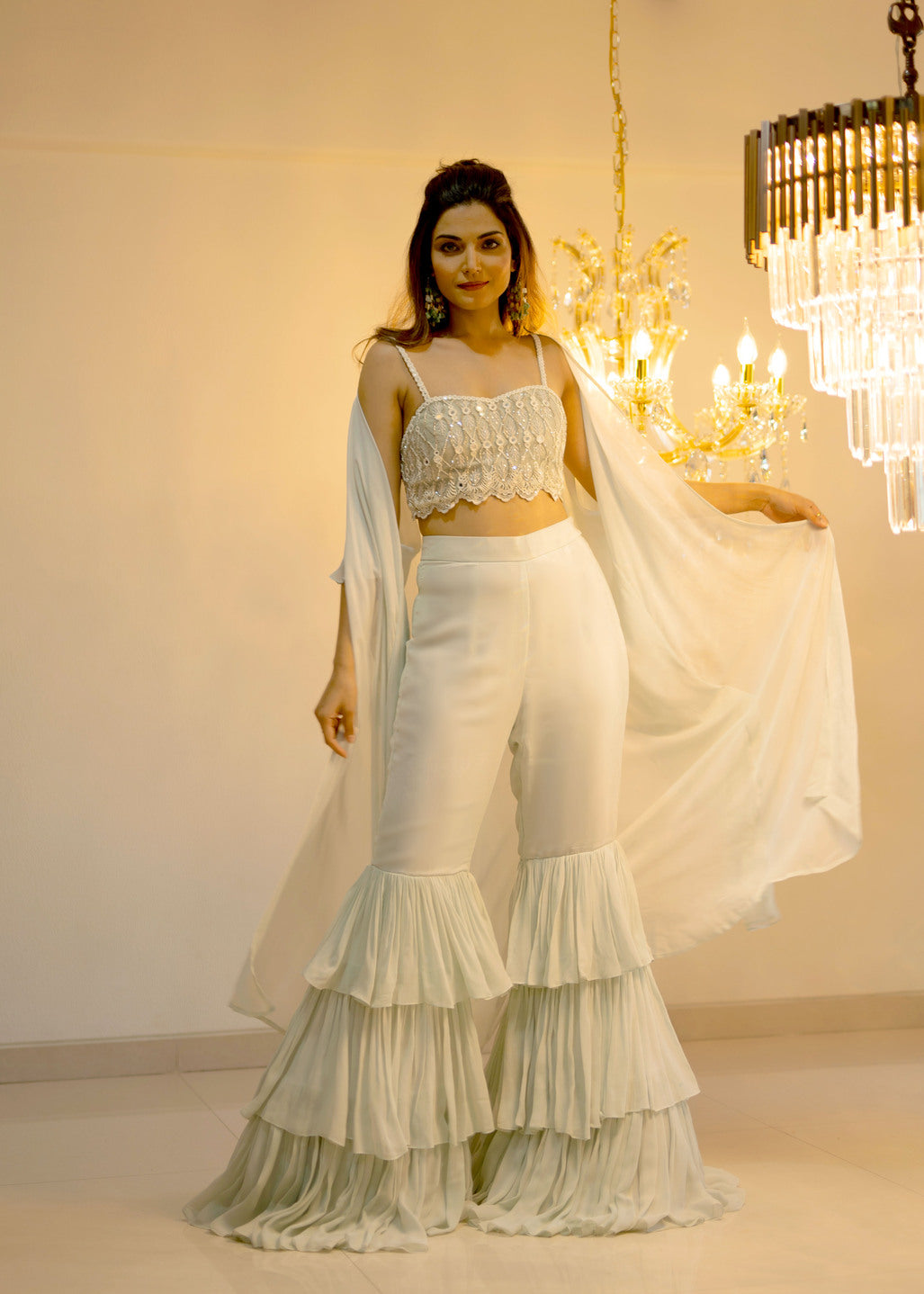 Light Blue Ruffle Cape Gharara Set (Offer)