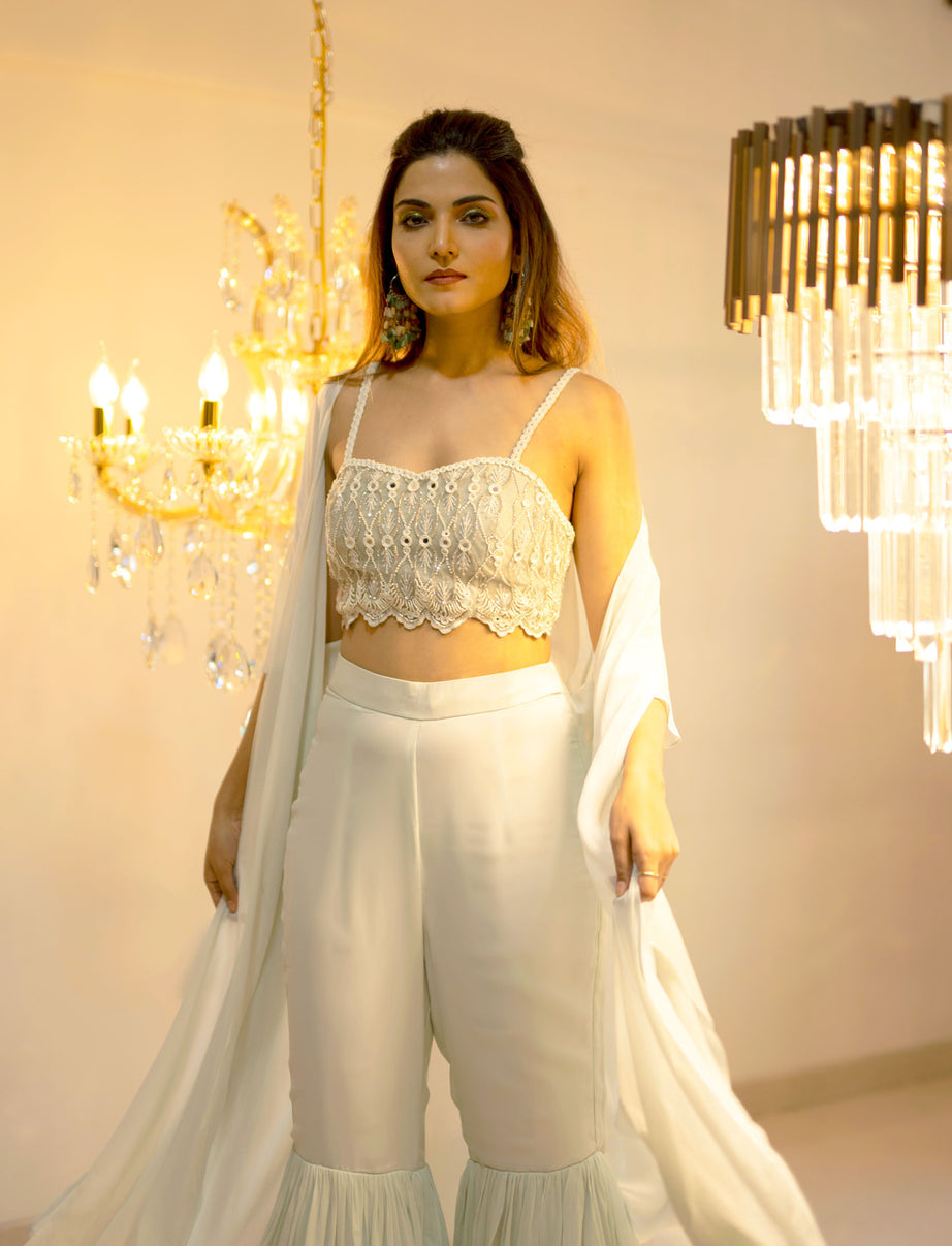 Light Blue Ruffle Cape Gharara Set (Offer)