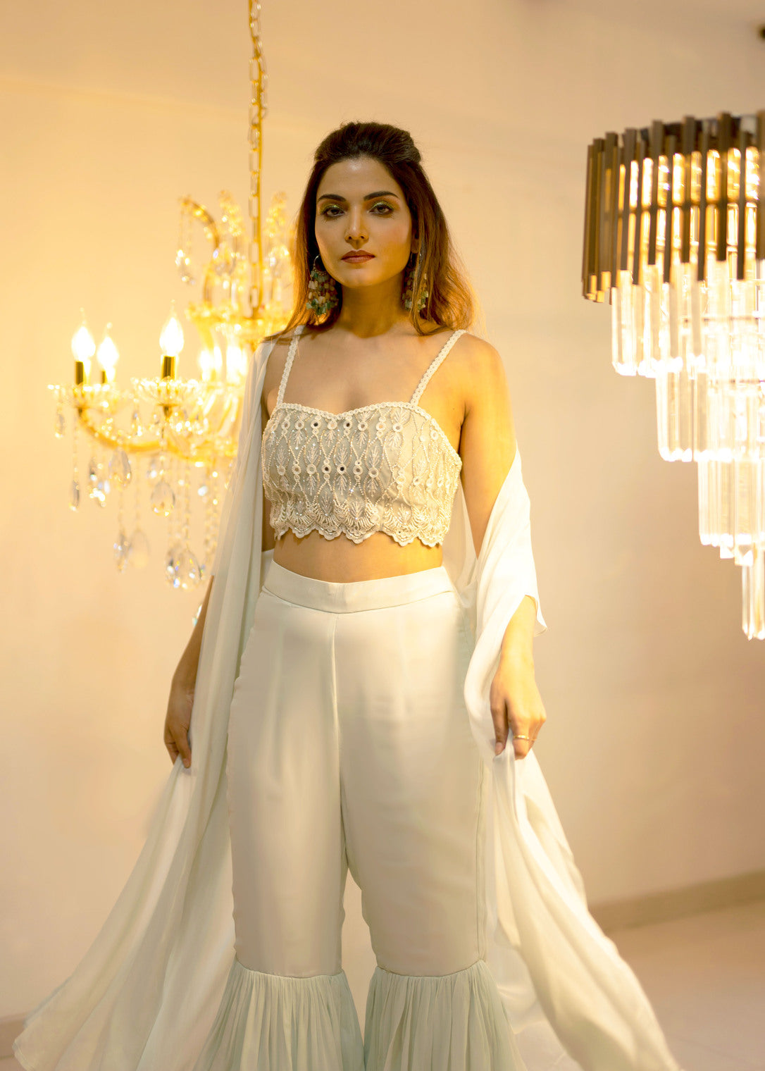 Light Blue Ruffle Cape Gharara Set (Offer)