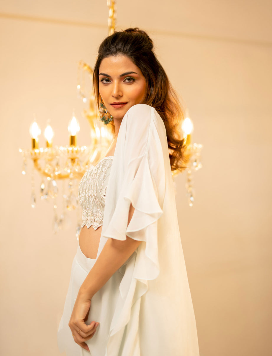 Light Blue Ruffle Cape Gharara Set (Offer)