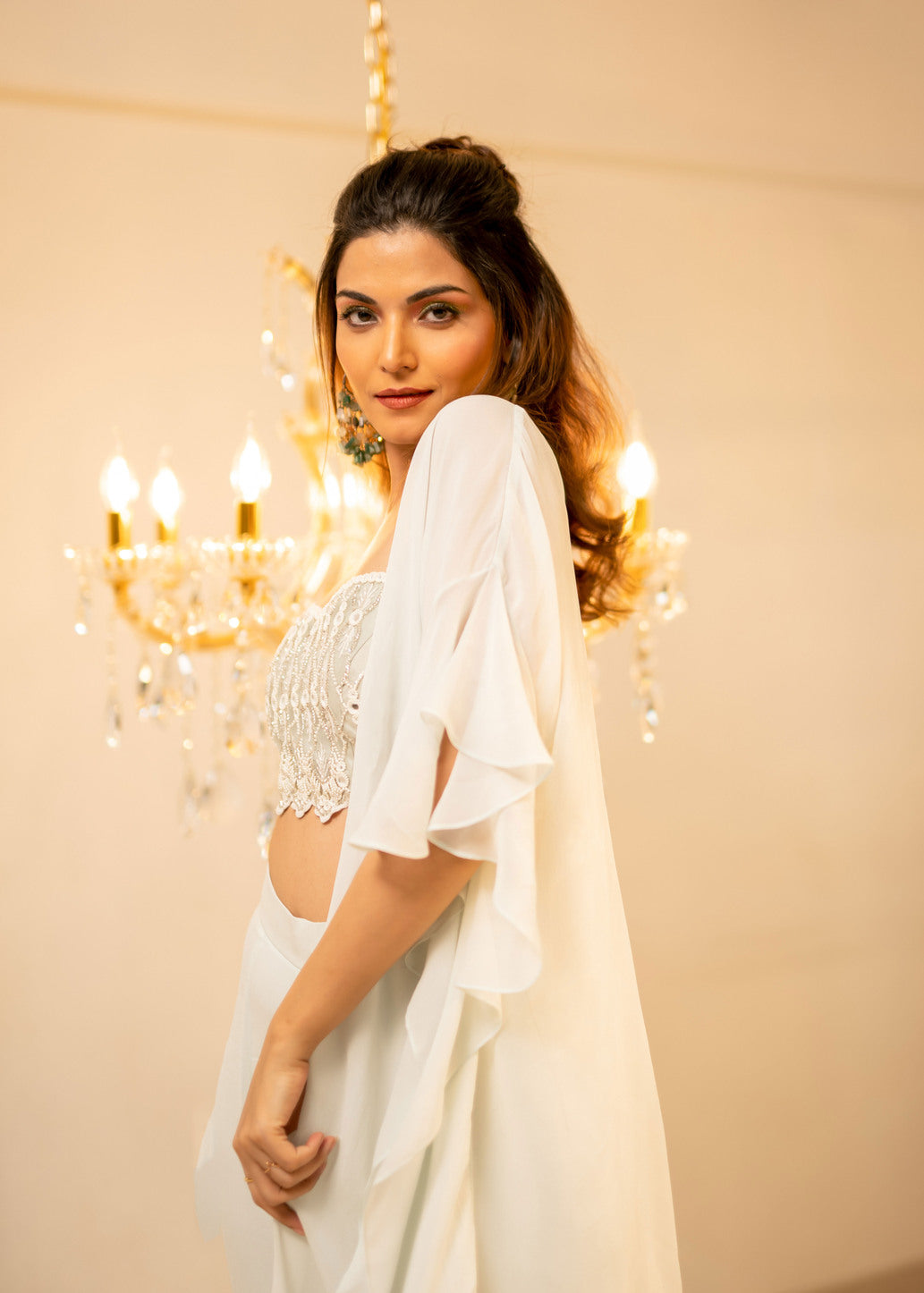 Light Blue Ruffle Cape Gharara Set (Offer)