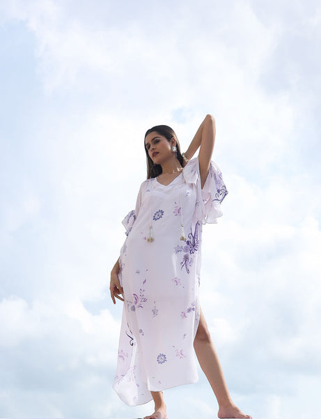 White Paisley Print Kaftan