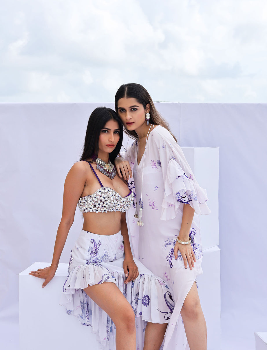 White Paisley Print Kaftan