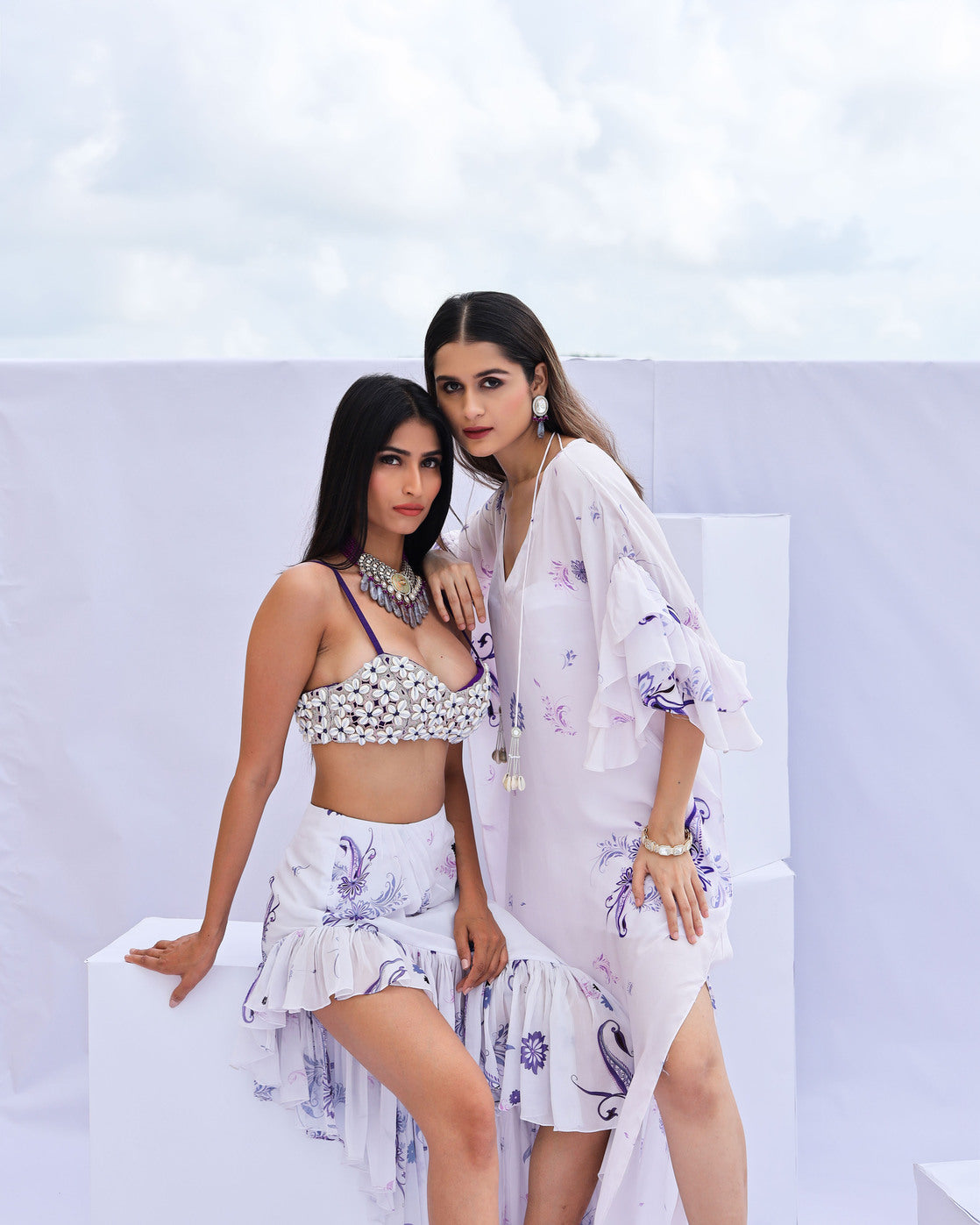 White Paisley Print Kaftan