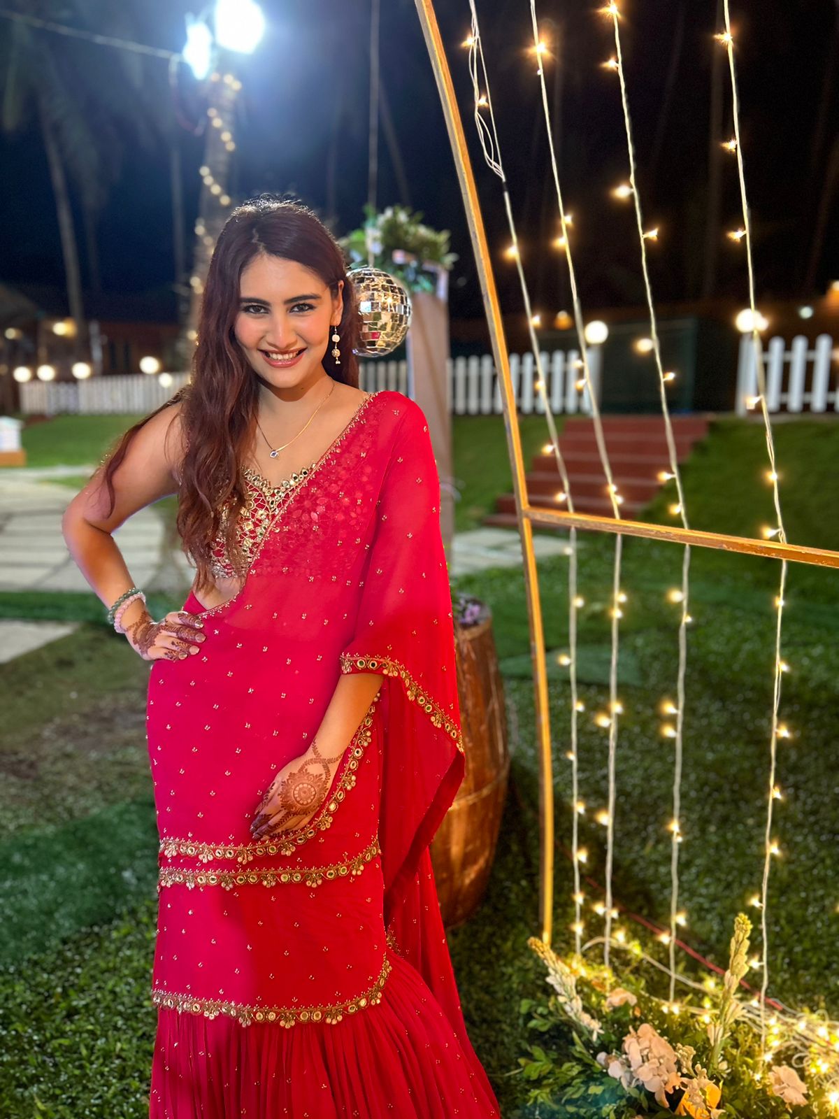 Red Pre-Draped Mumtaz Saree Set