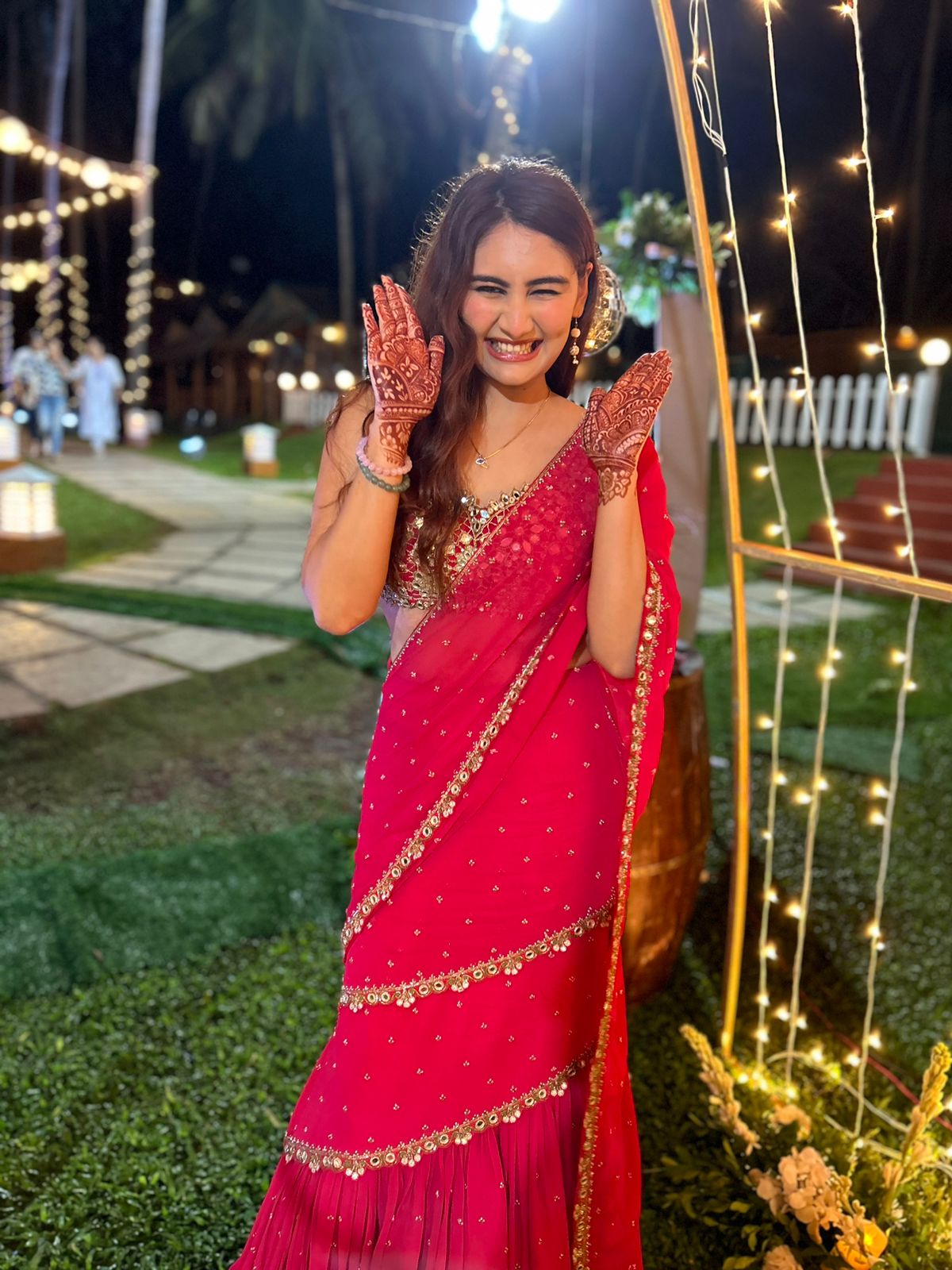 Red Pre-Draped Mumtaz Saree Set