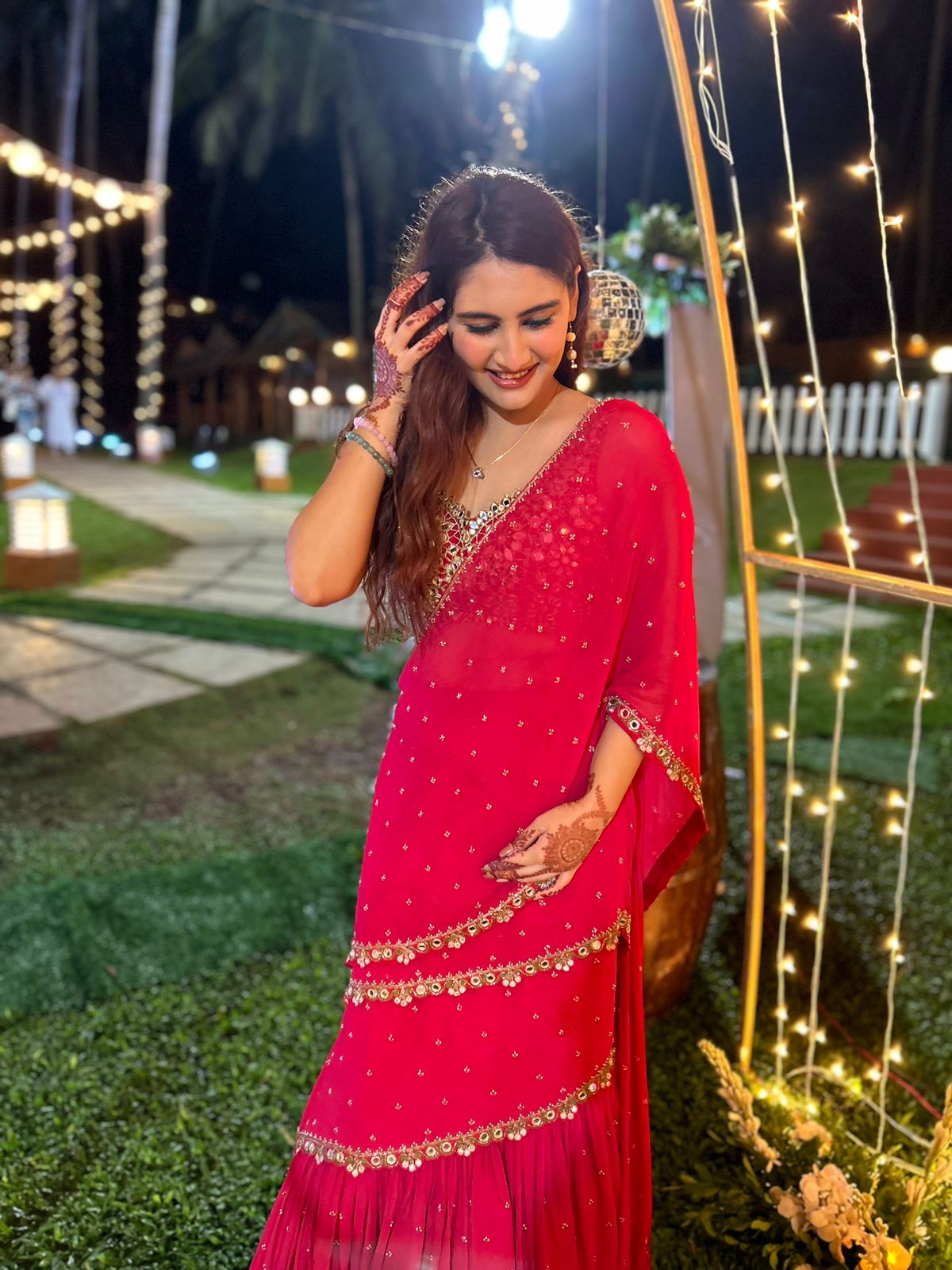 Red Pre-Draped Mumtaz Saree Set