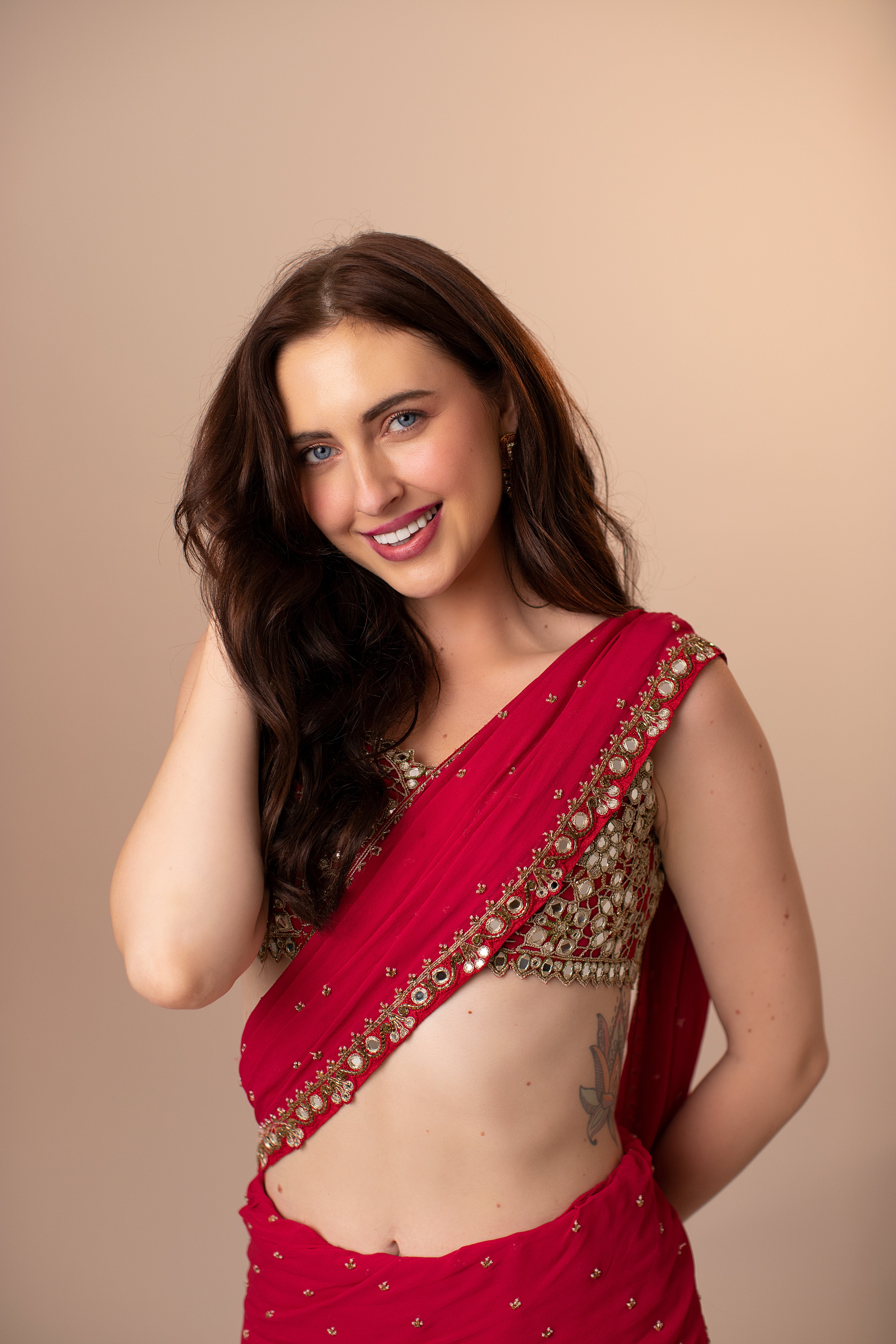 Red Pre-Draped Mumtaz Saree Set