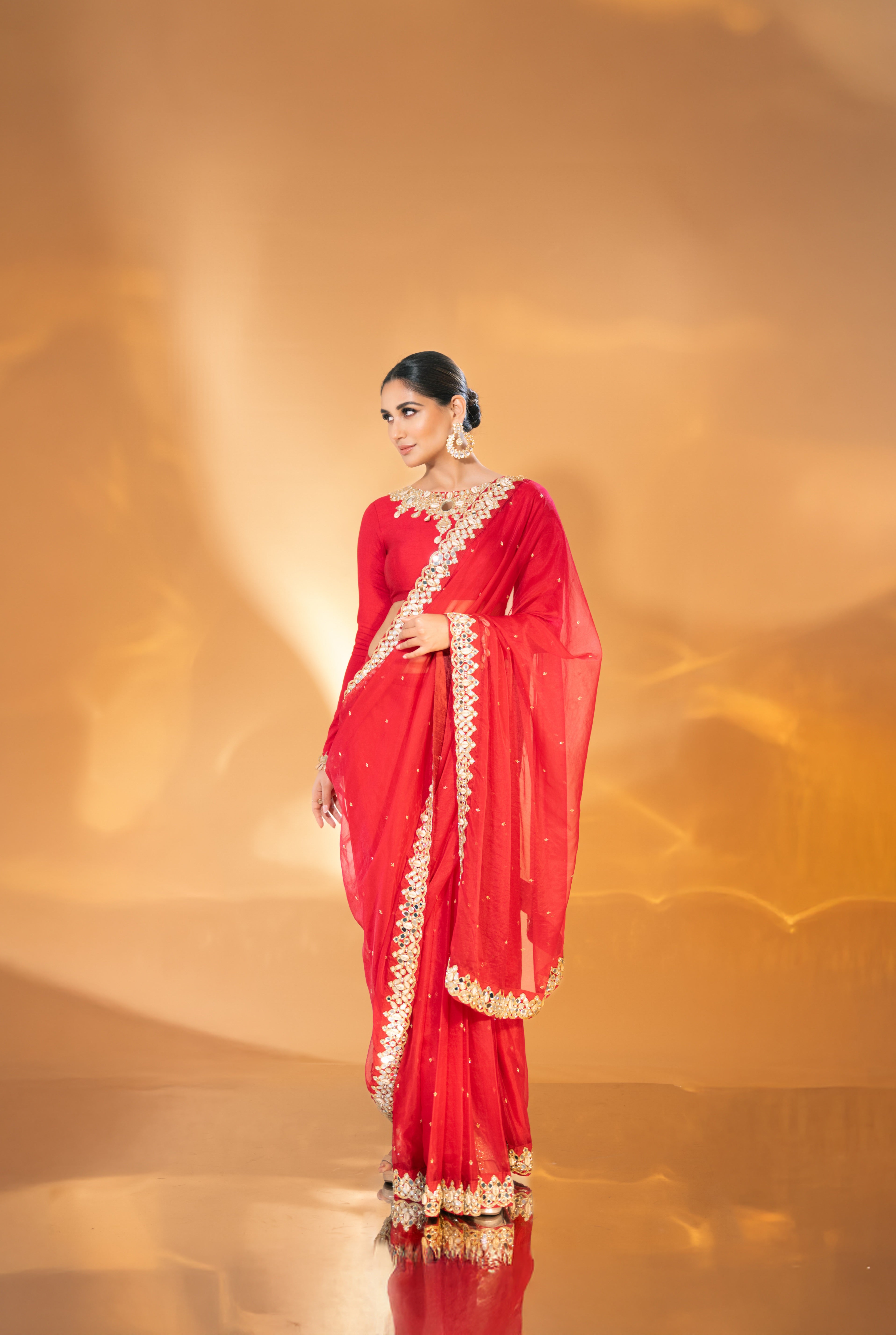 Red Organza Saree set