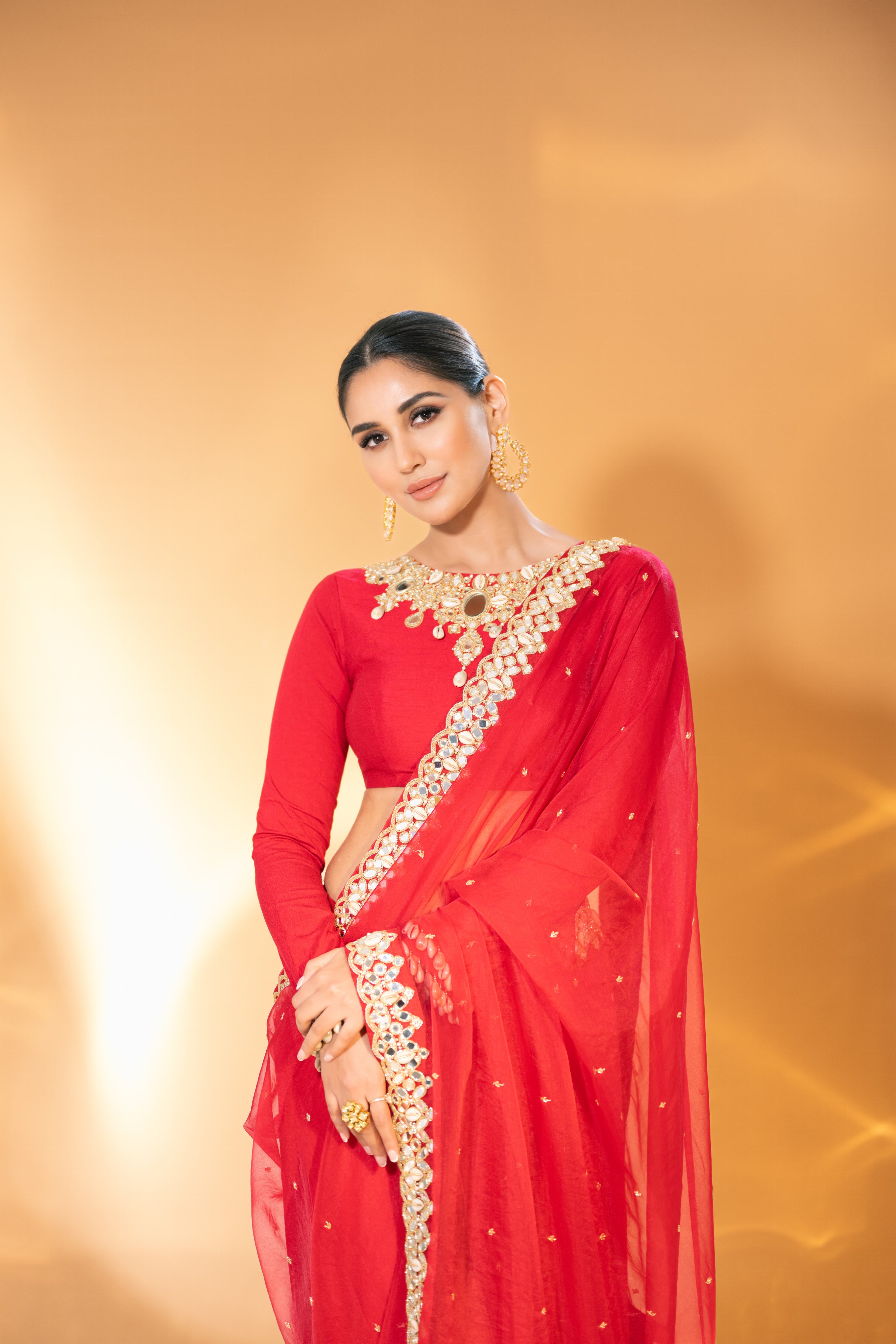 Red Organza Saree set