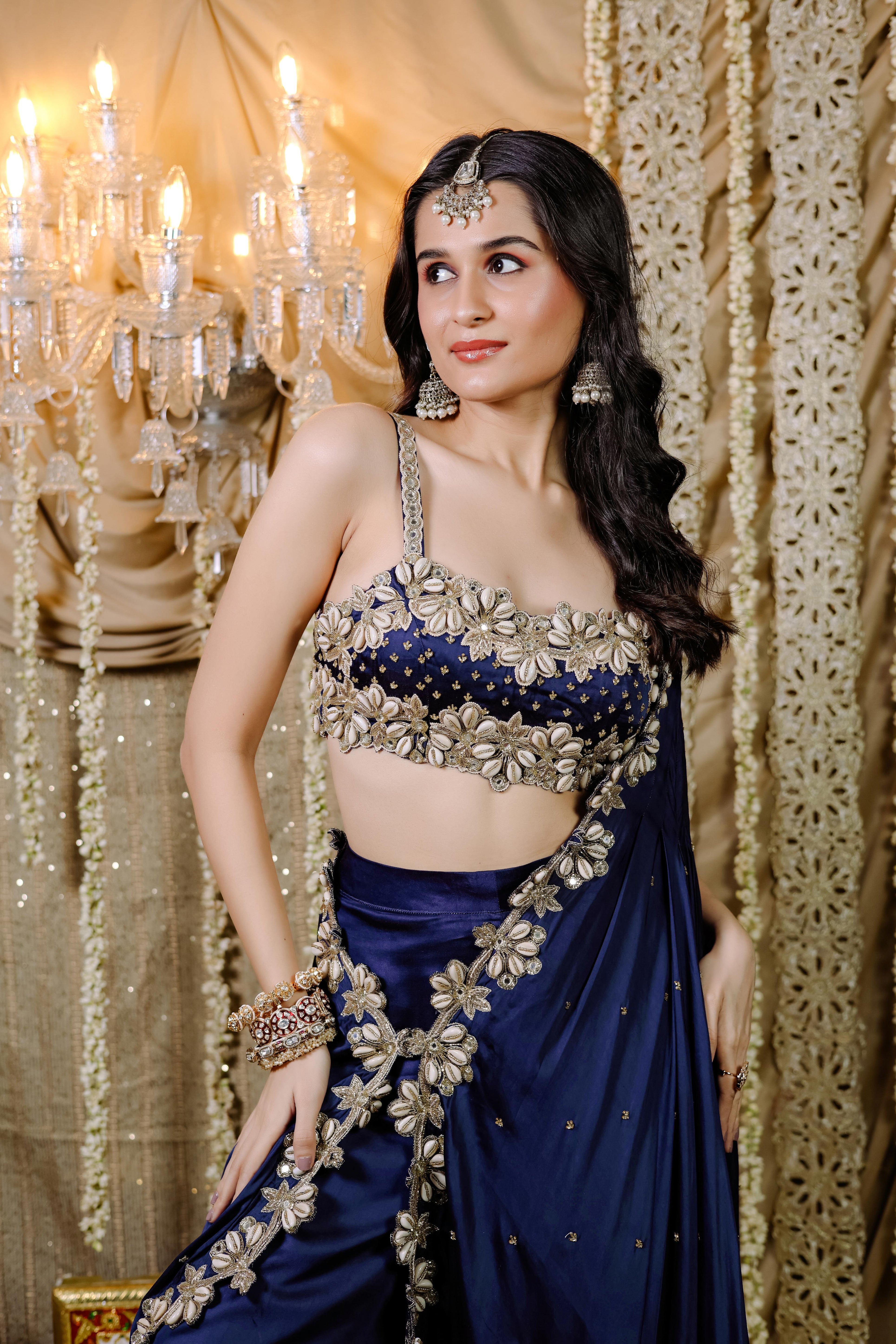 Persian Blue  mirror and Cowrie Embroidered Cape Set