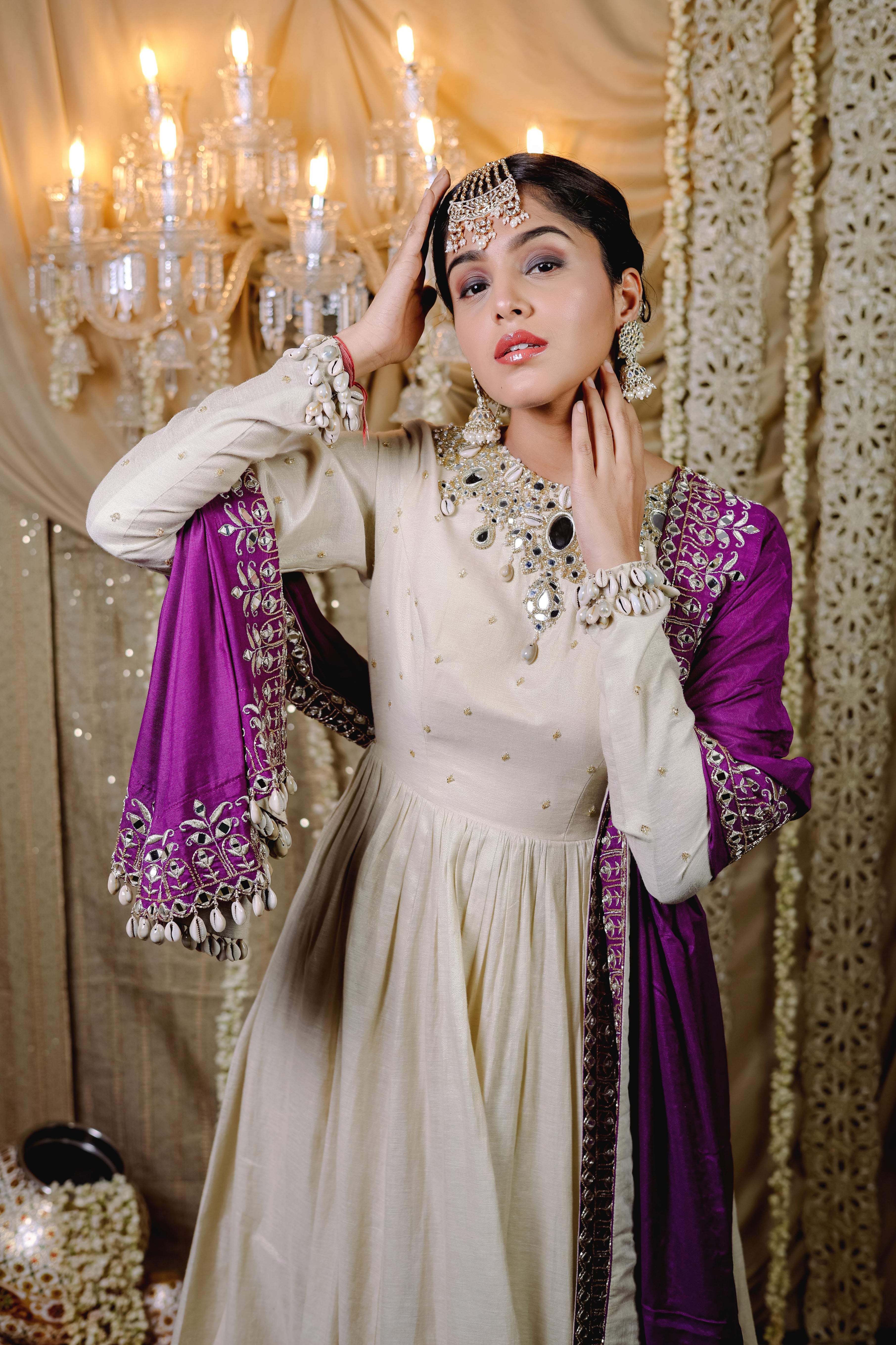 Ivory Embroidered Anarkali Dupatta Set