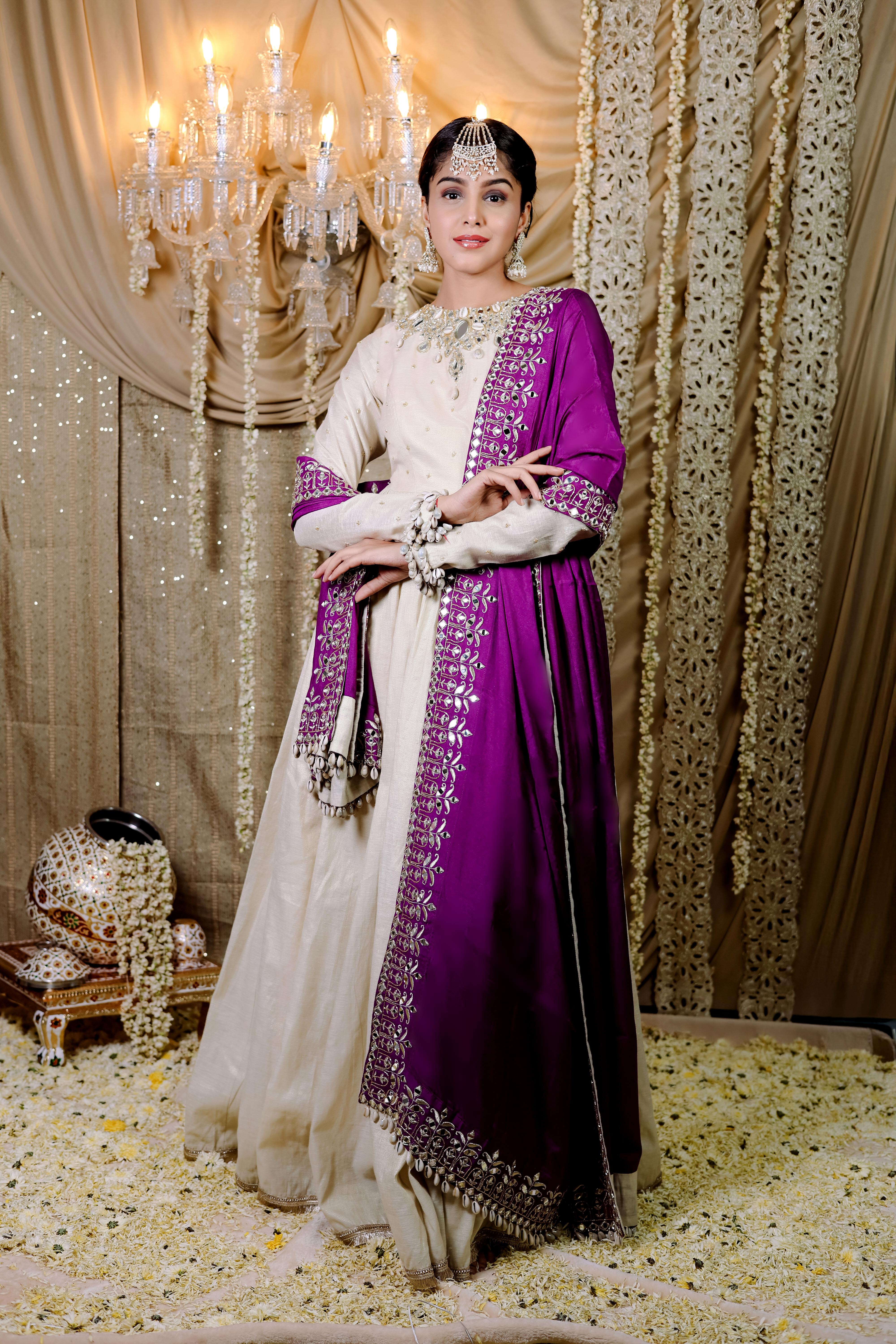 Ivory Embroidered Anarkali Dupatta Set