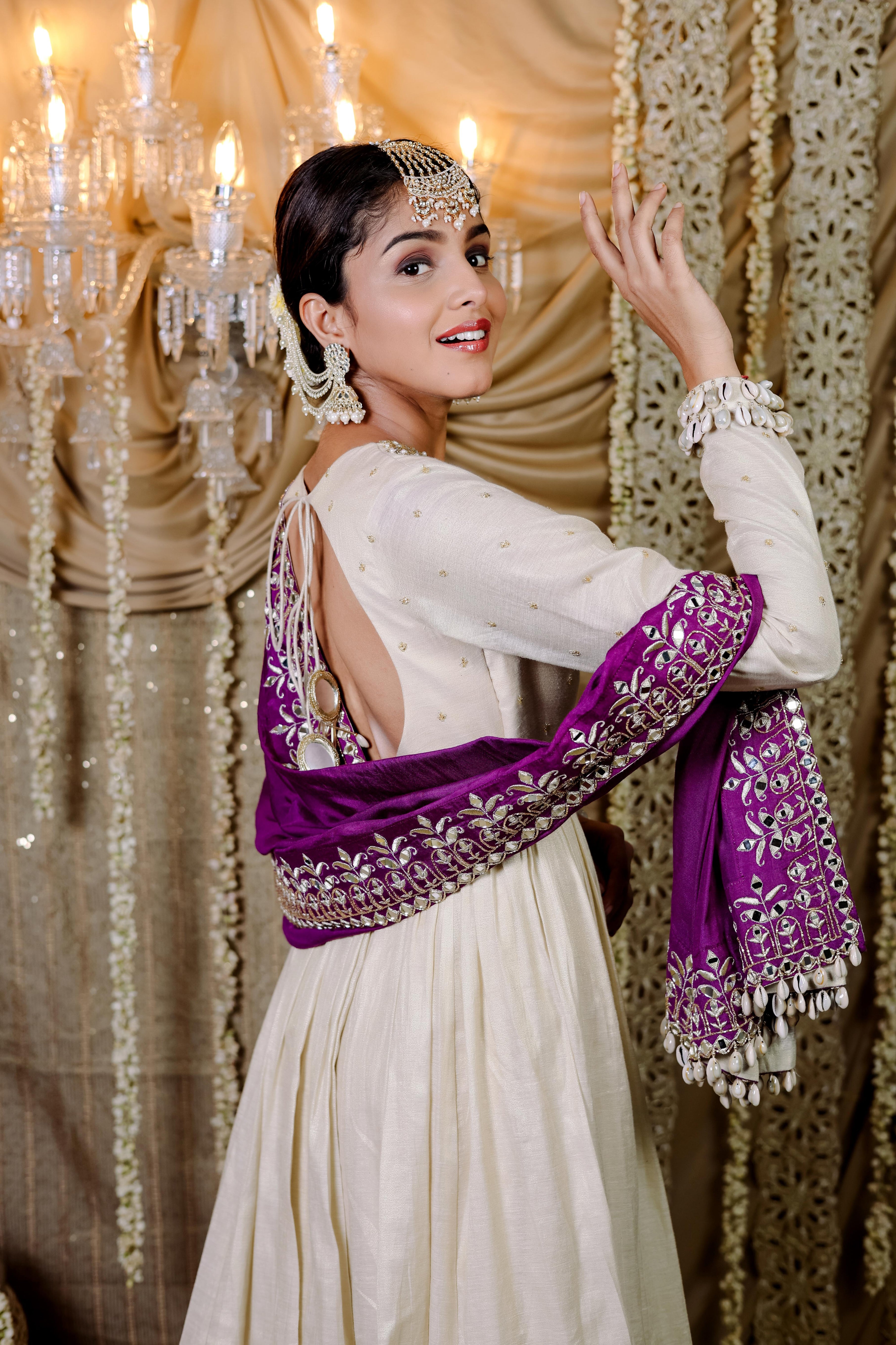 Ivory Embroidered Anarkali Dupatta Set