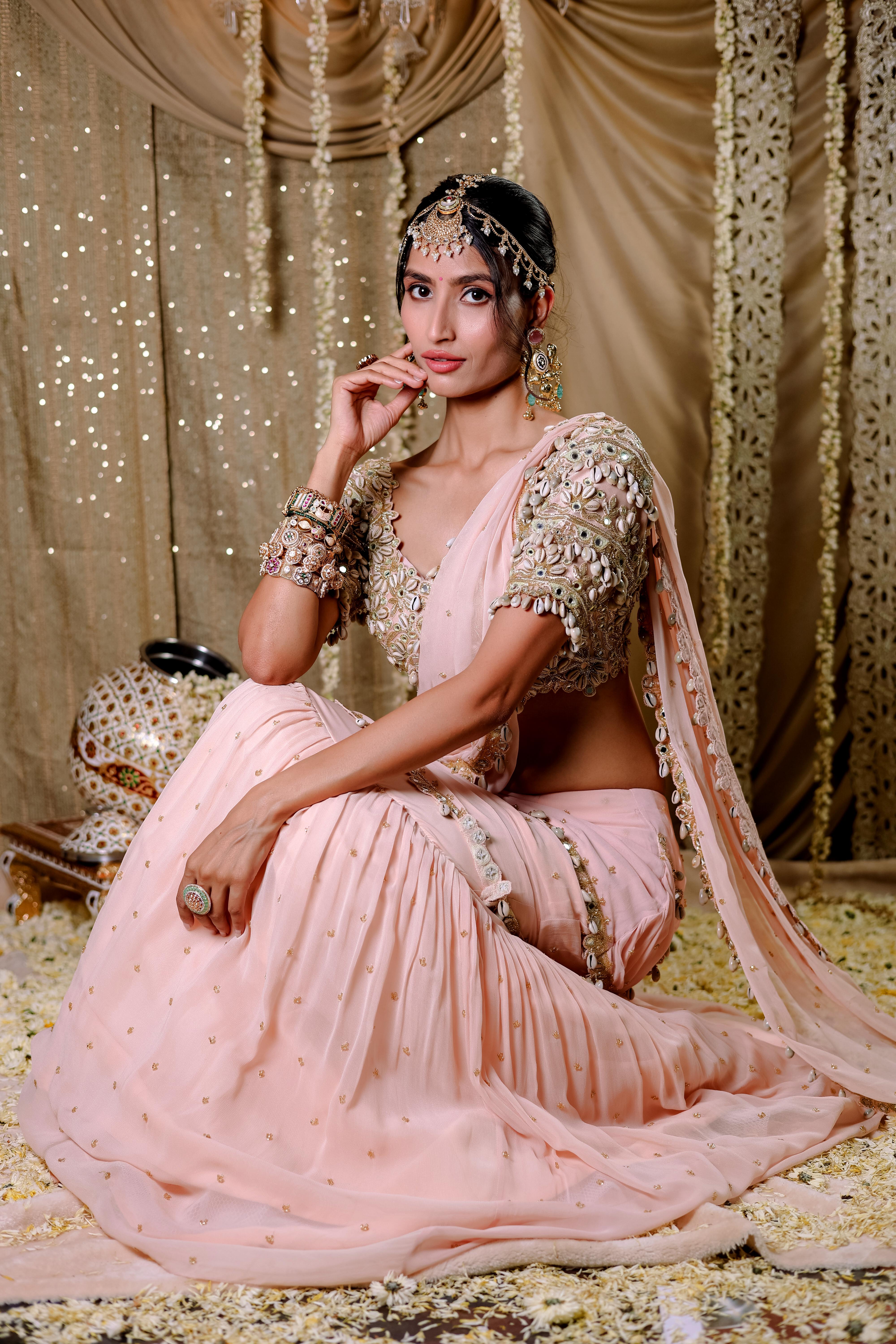 Peach Embroidered Mumtaz Saree Set