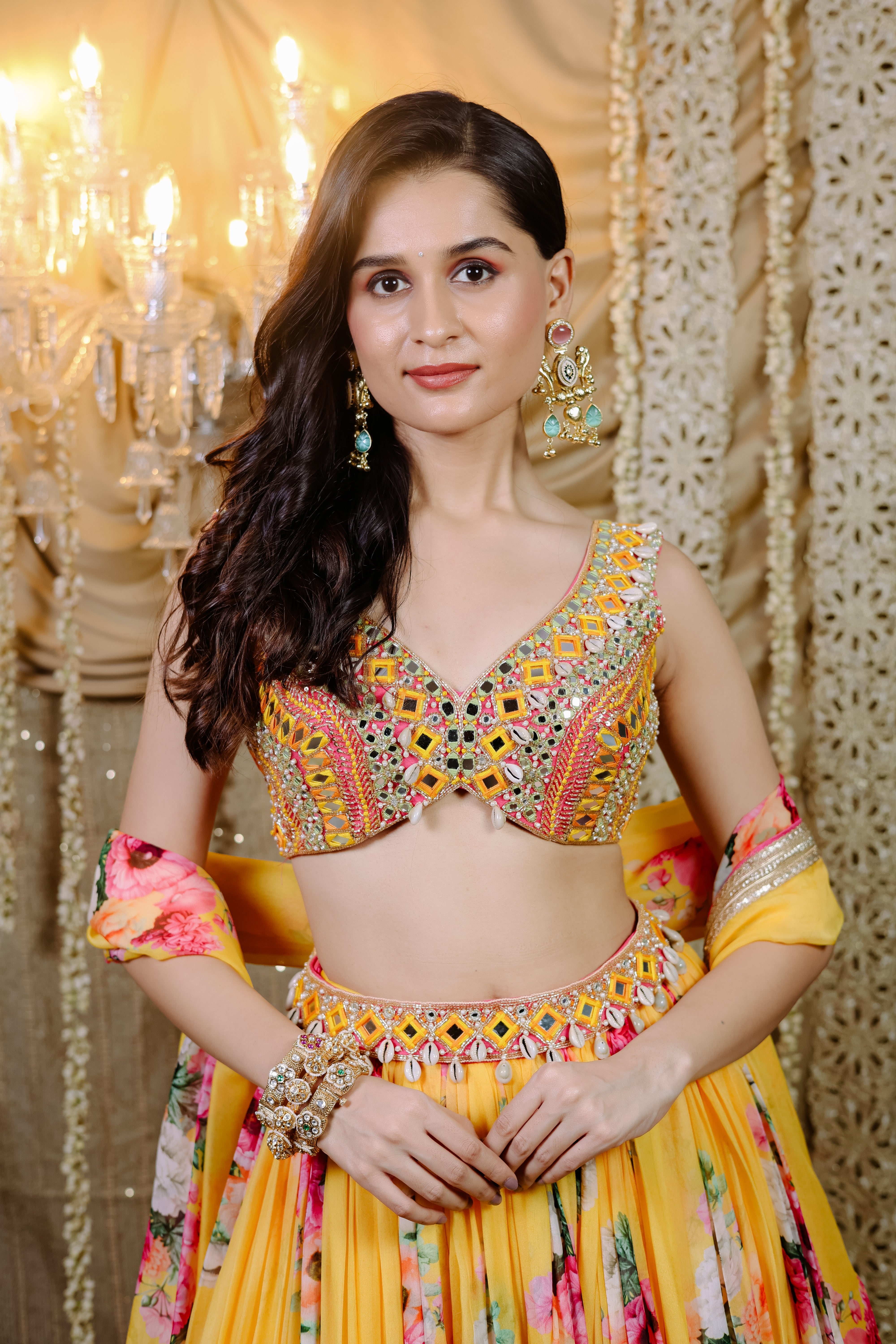 Yellow Floral  Printed  Lehenga Set