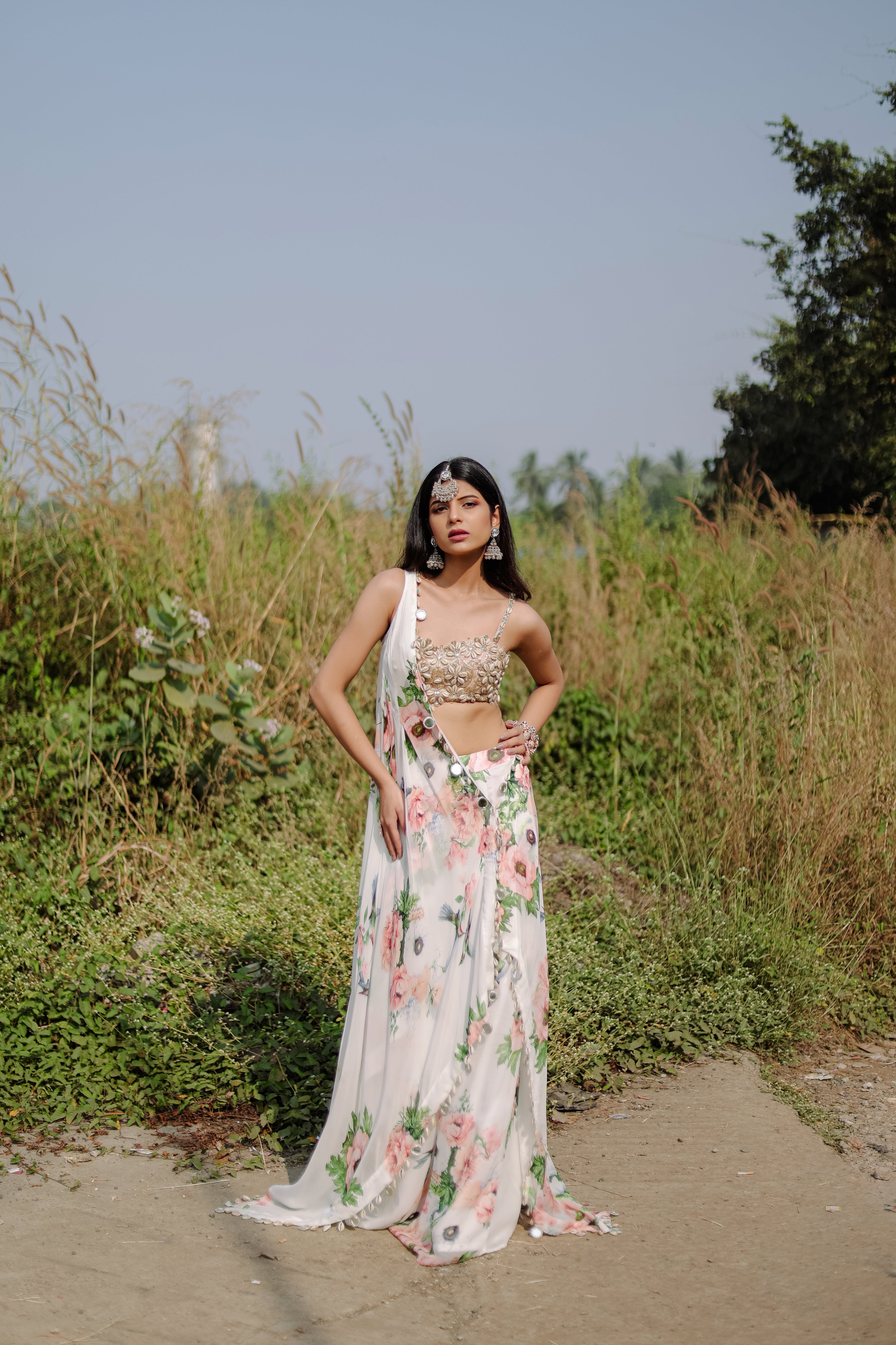 White mirror and Cowrie Embroidered Cape Set