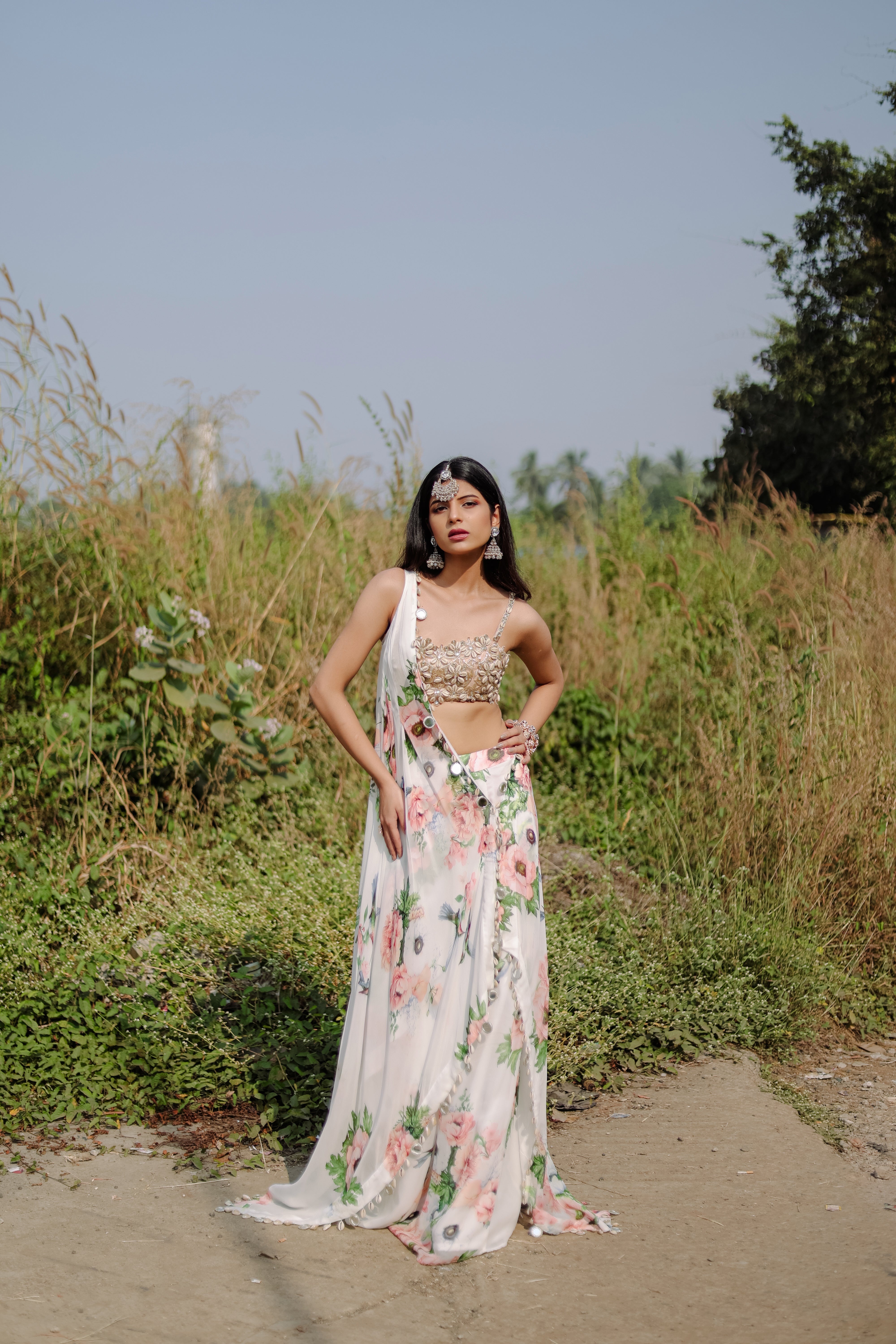 White mirror and Cowrie Embroidered Cape Set