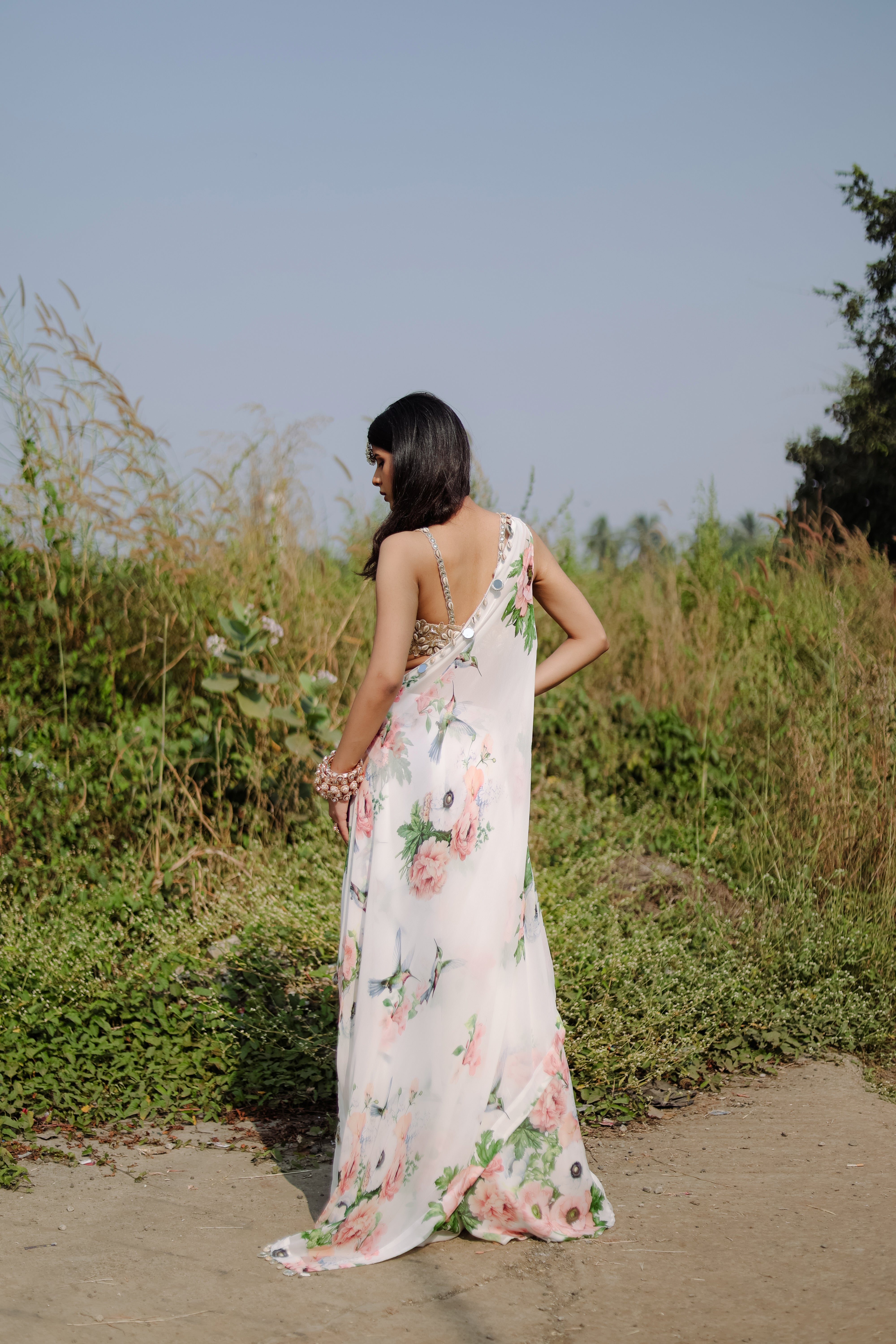 White mirror and Cowrie Embroidered Cape Set