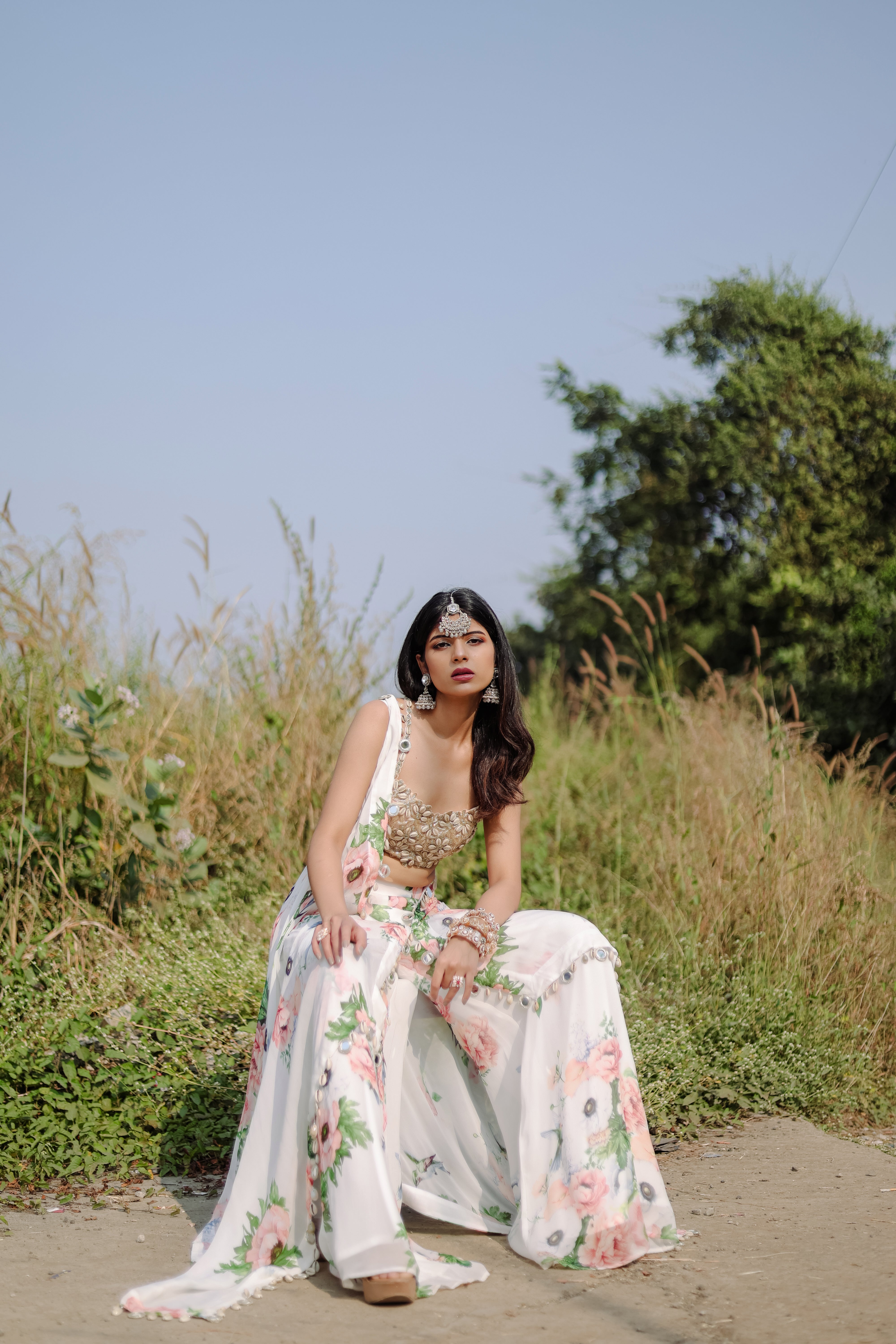 White mirror and Cowrie Embroidered Cape Set