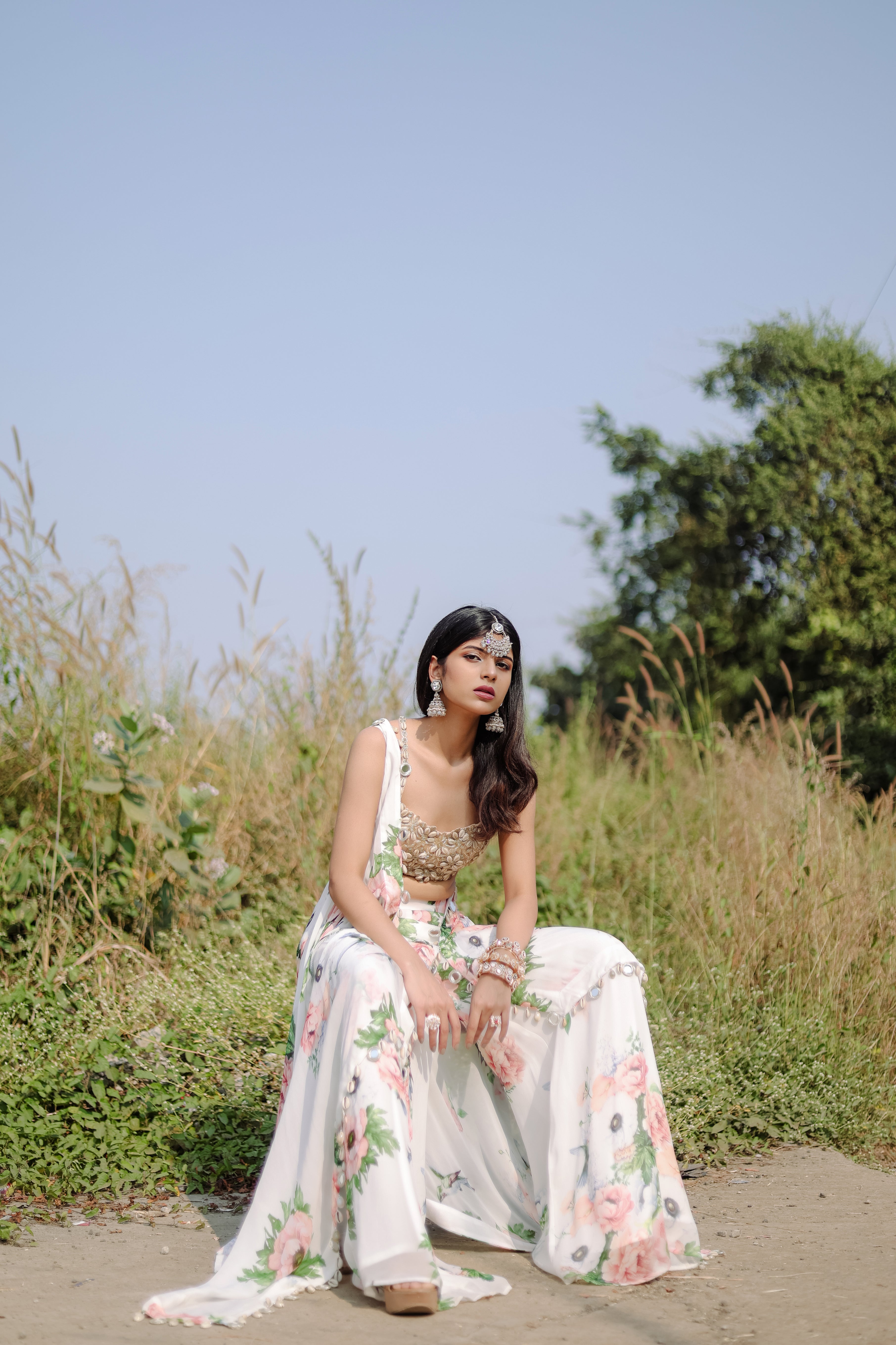 White mirror and Cowrie Embroidered Cape Set