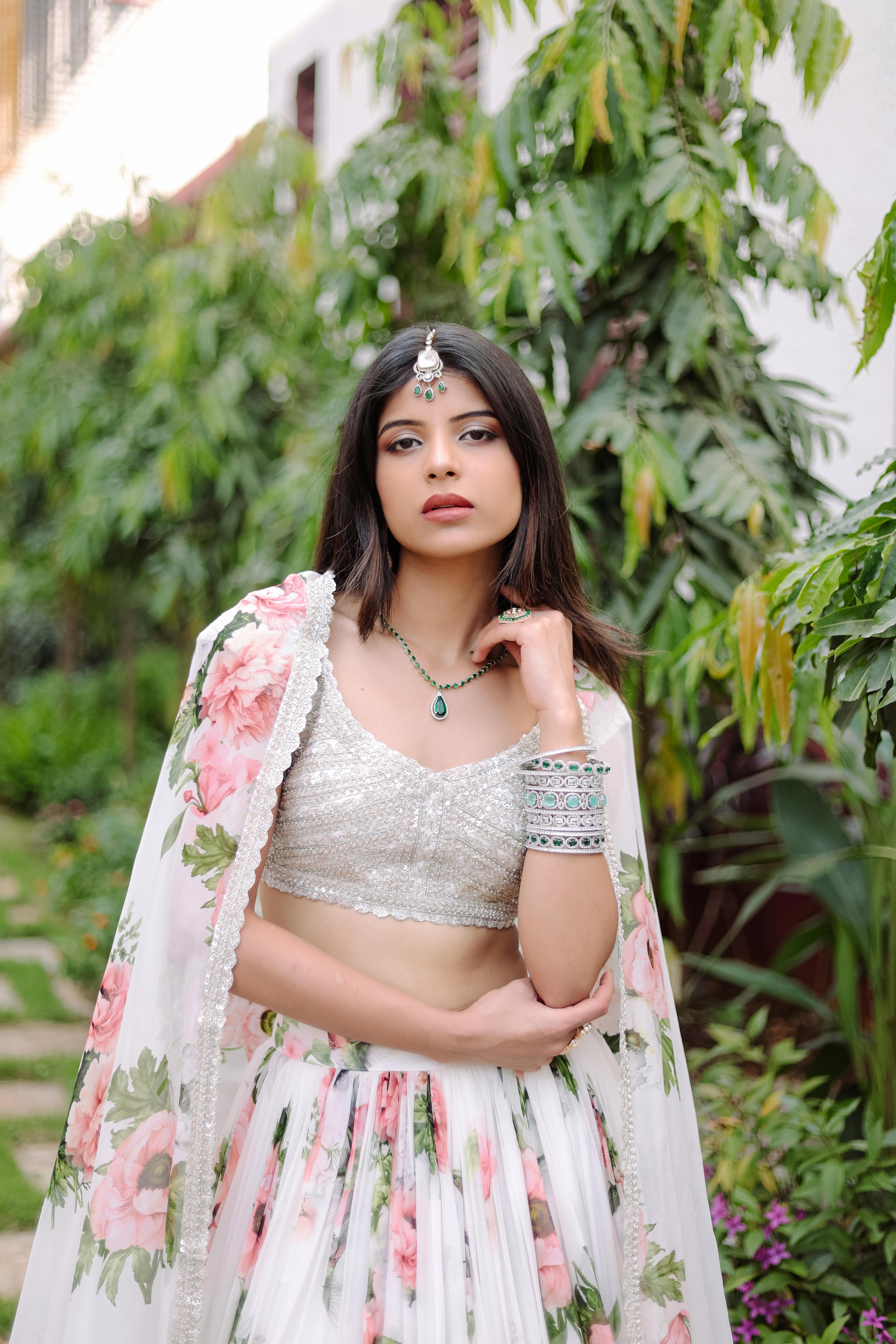 White Floral Printed Lehenga Set