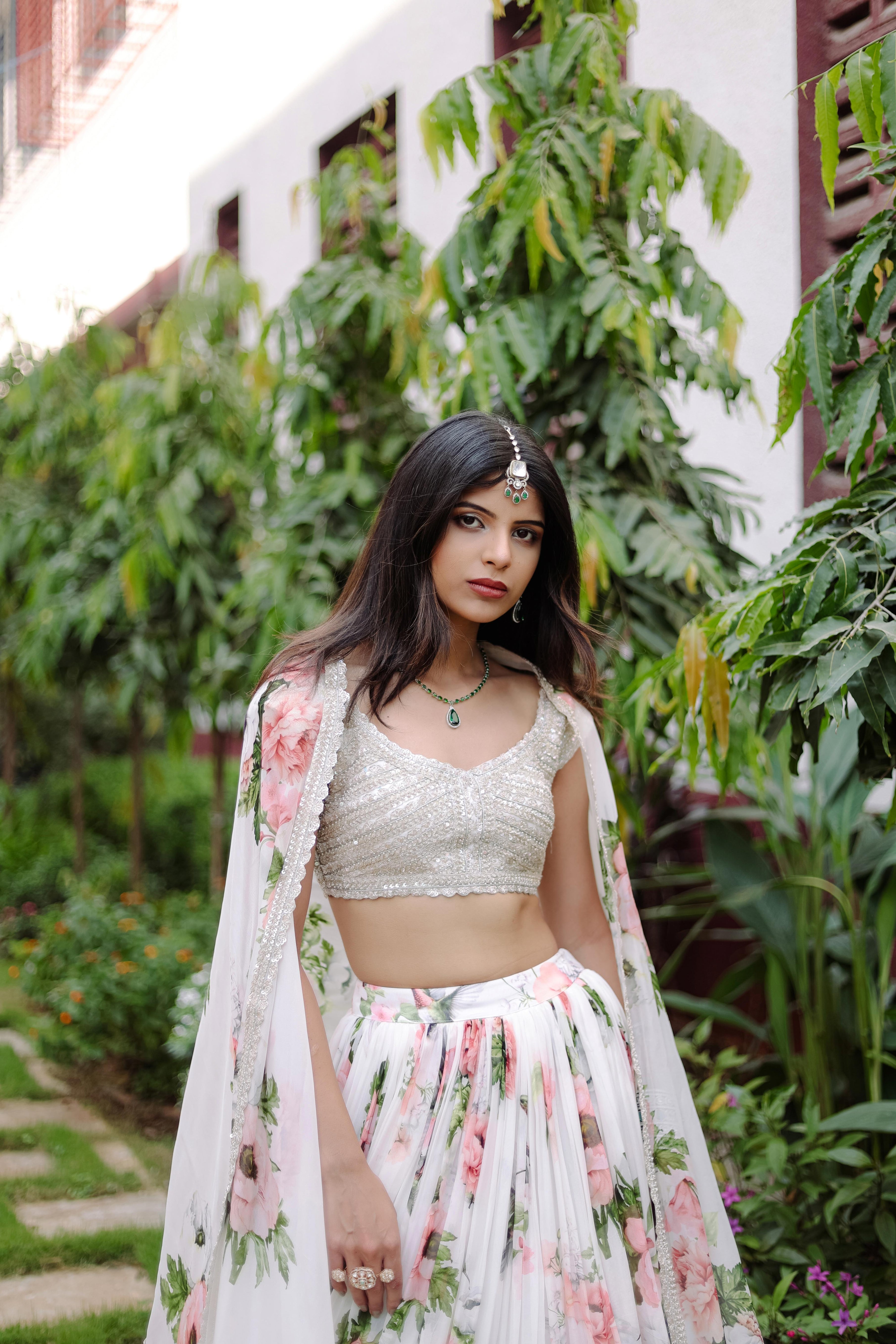 White Floral Printed Lehenga Set
