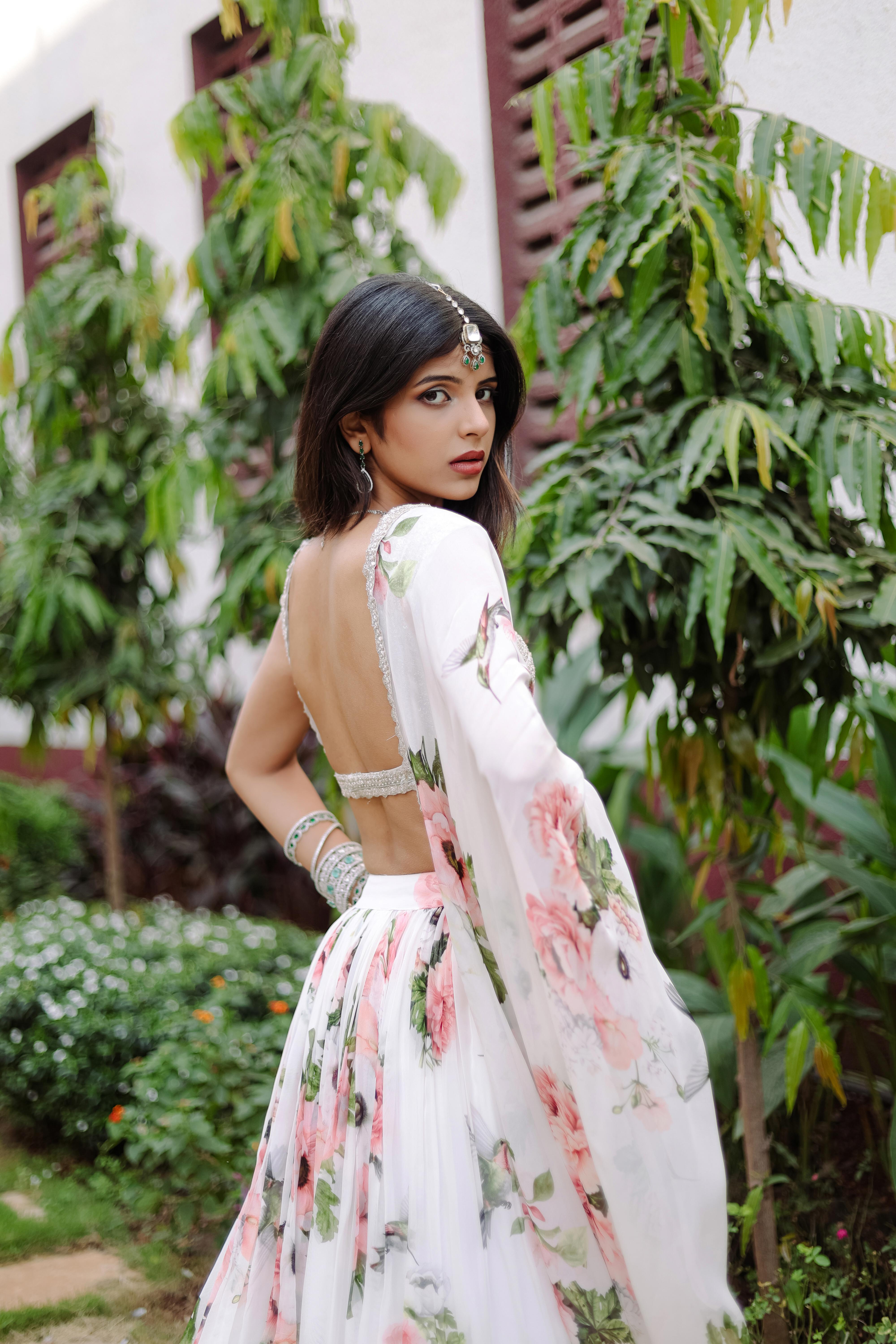 White Floral Printed Lehenga Set