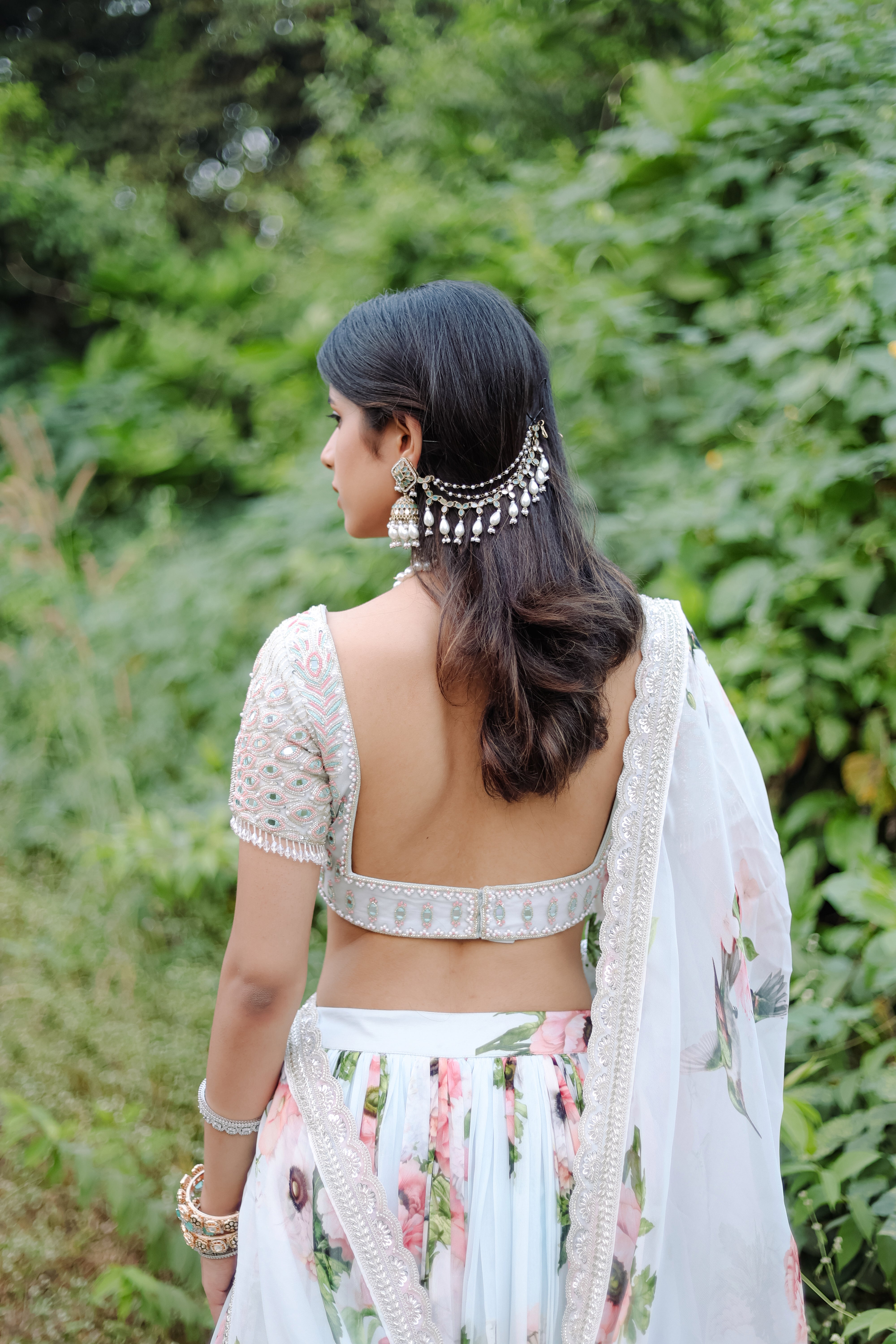 Sky Blue Floral  Printed  Lehenga Set