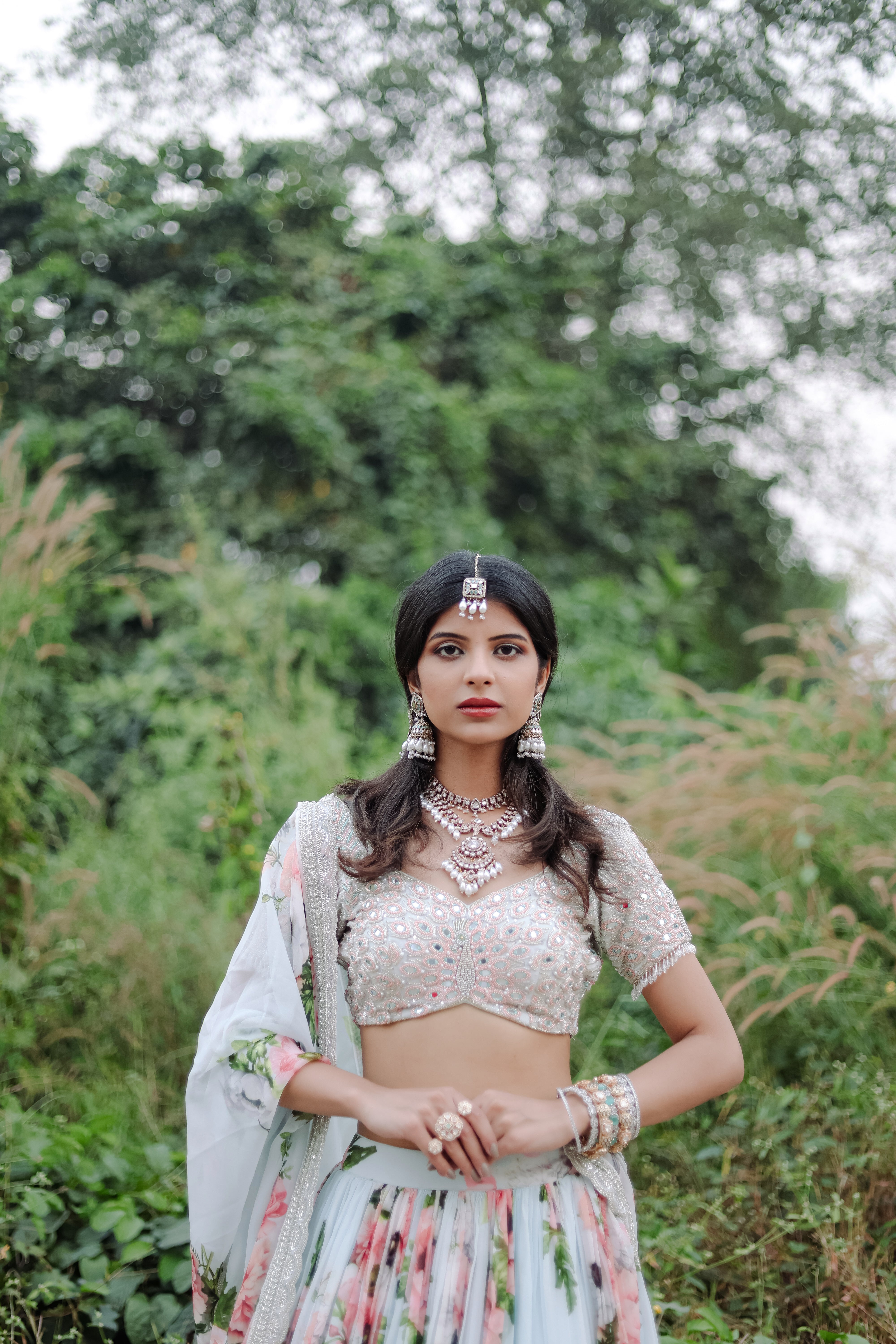 Sky Blue Floral  Printed  Lehenga Set