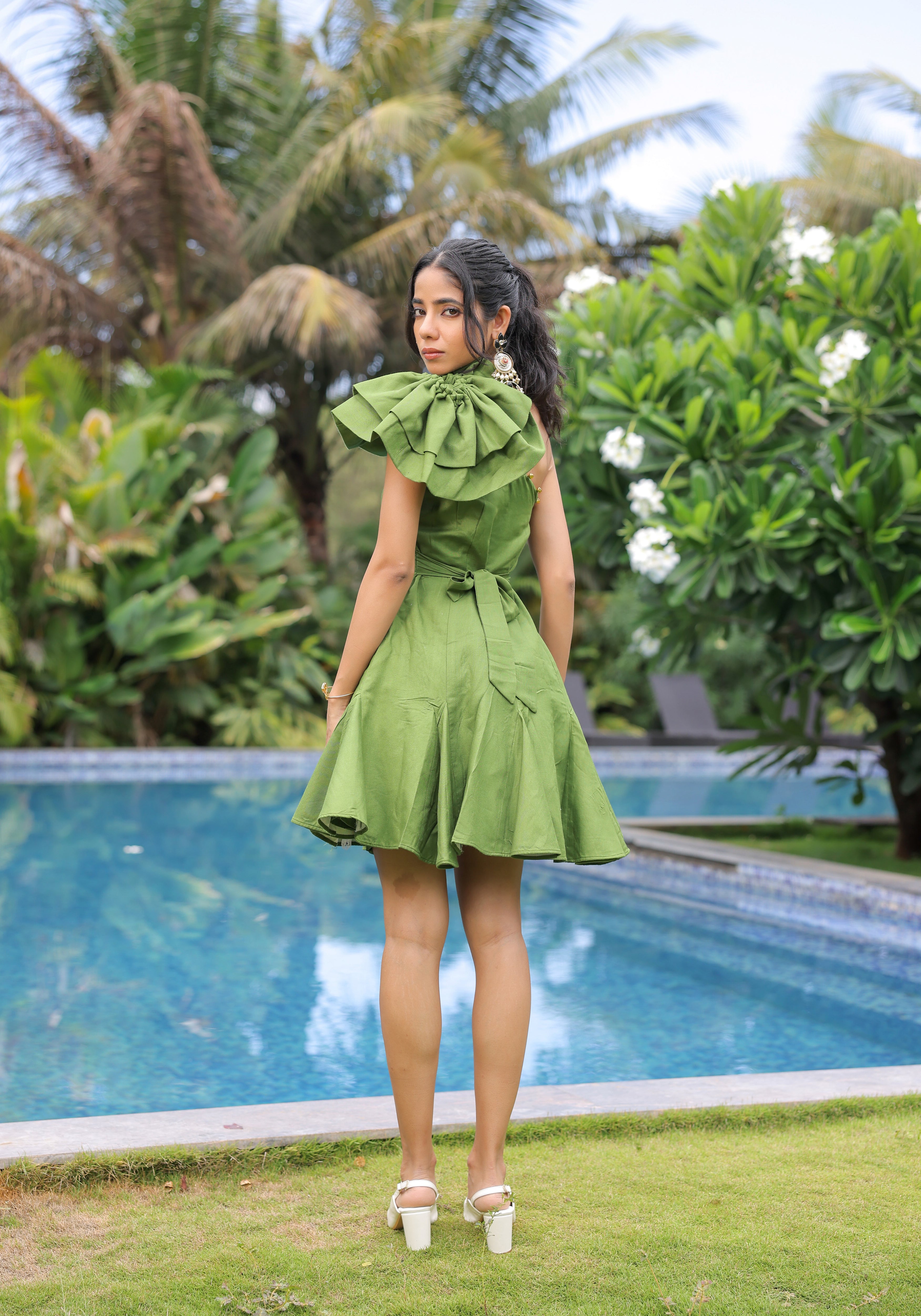 Olive Green One Shoulder Dress