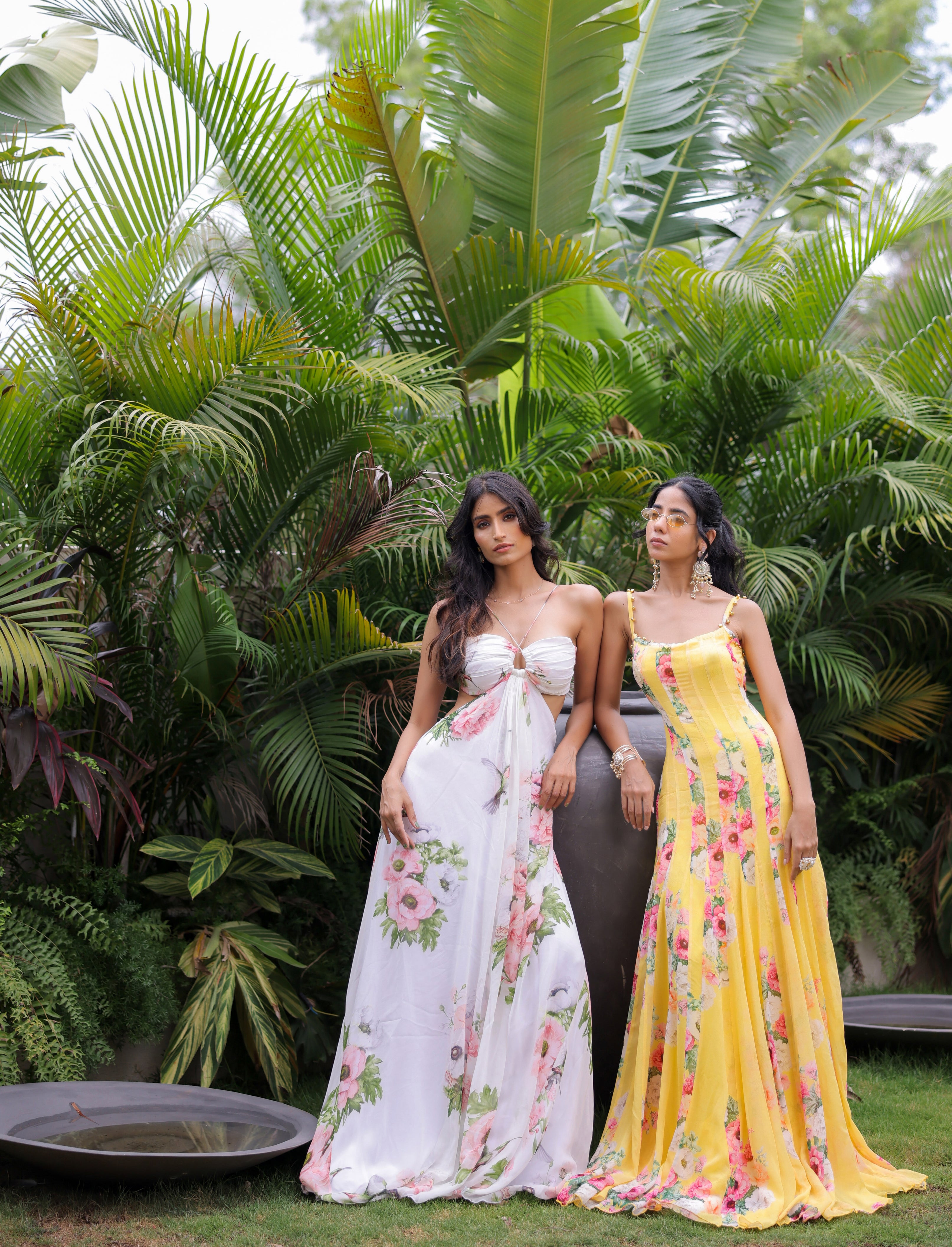 White Floral Printed Maxi Dress