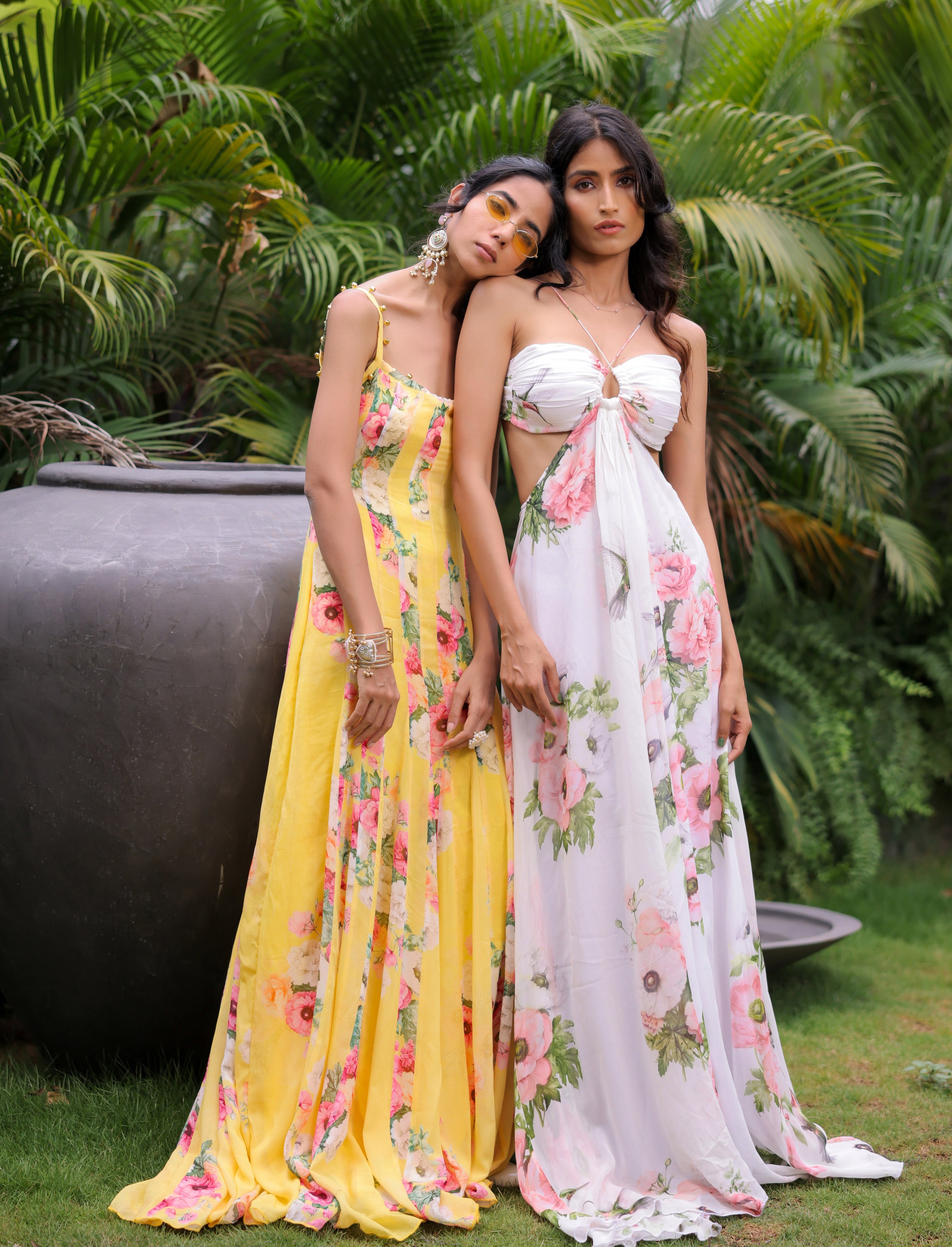 White Floral Printed Maxi Dress