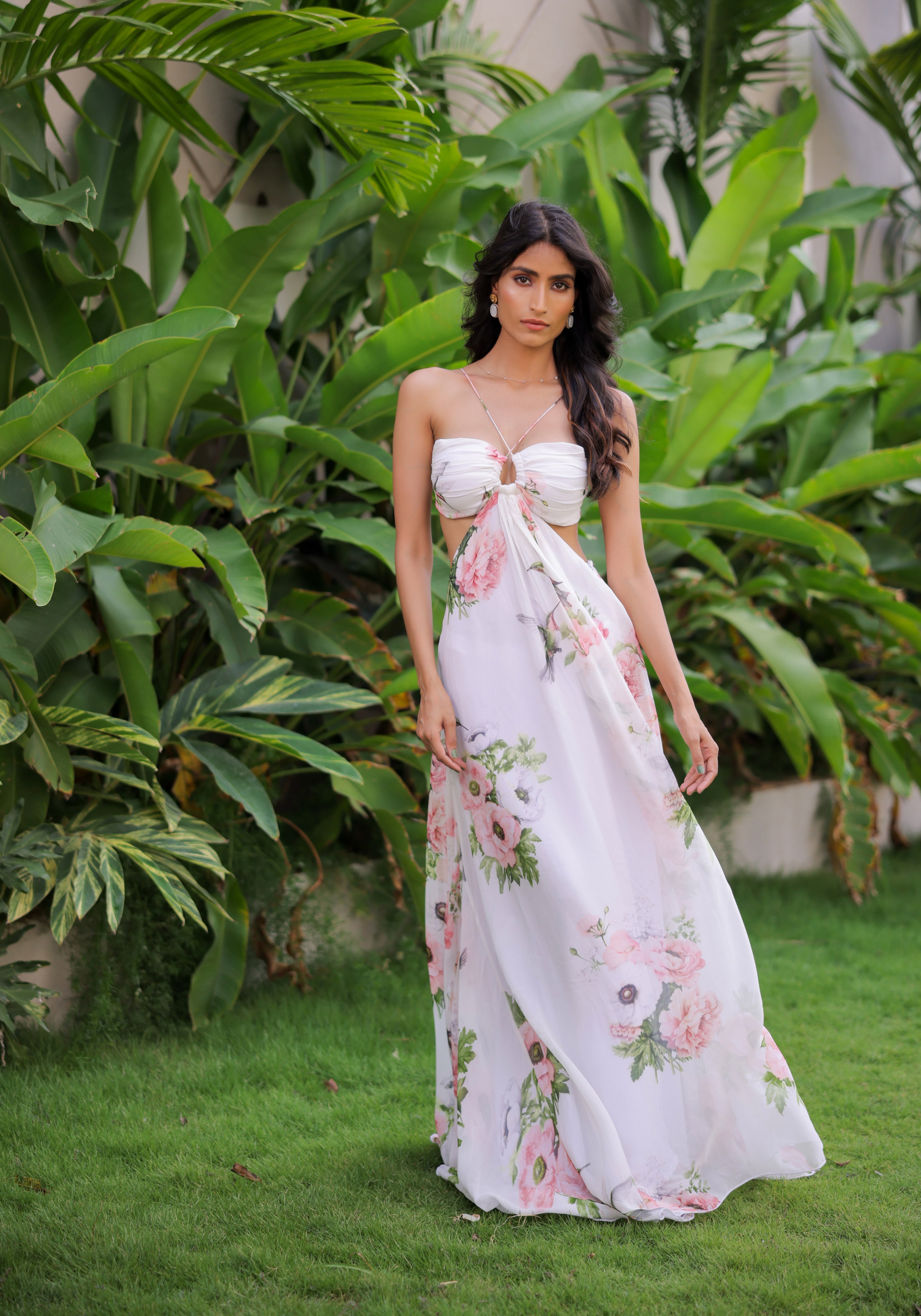 White Floral Printed Maxi Dress