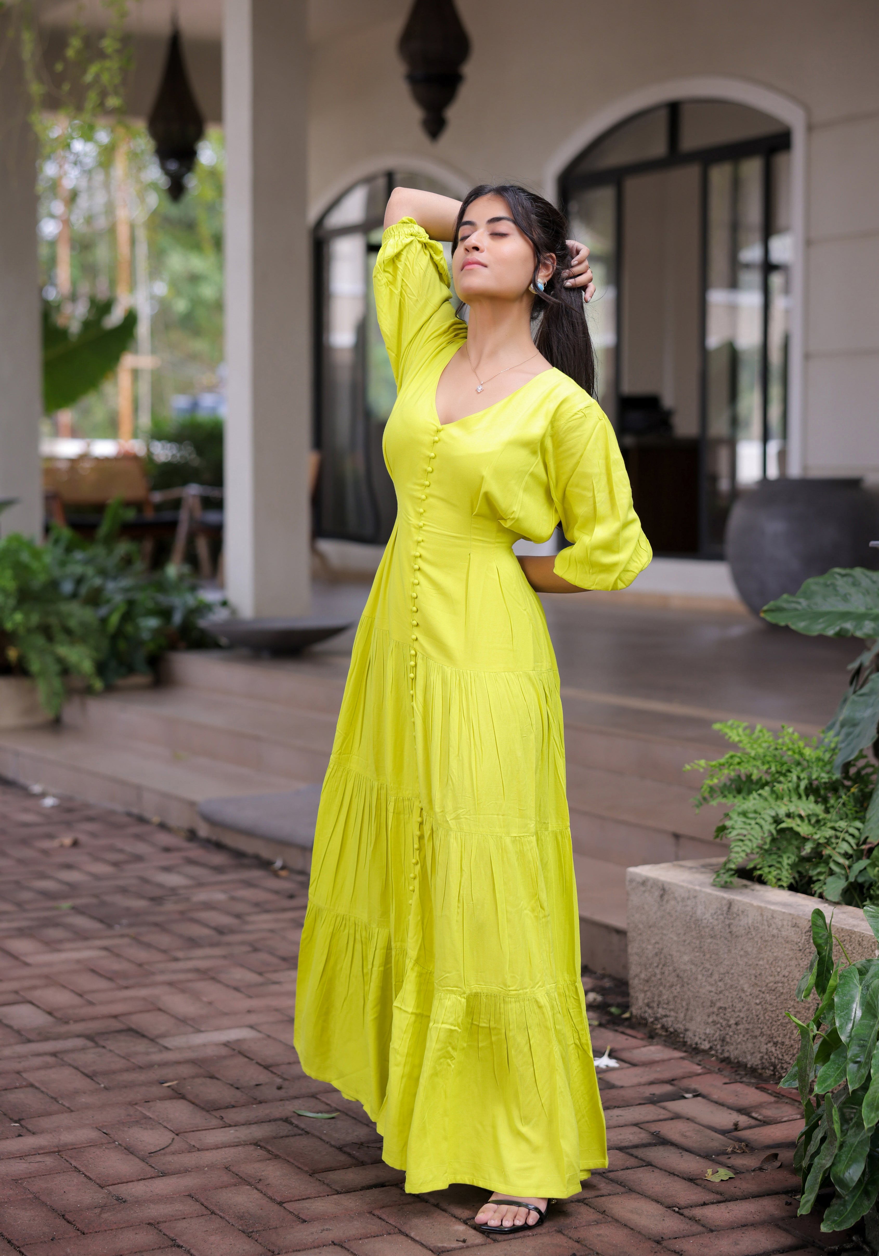 Lime Green Tiered Maxi Dress
