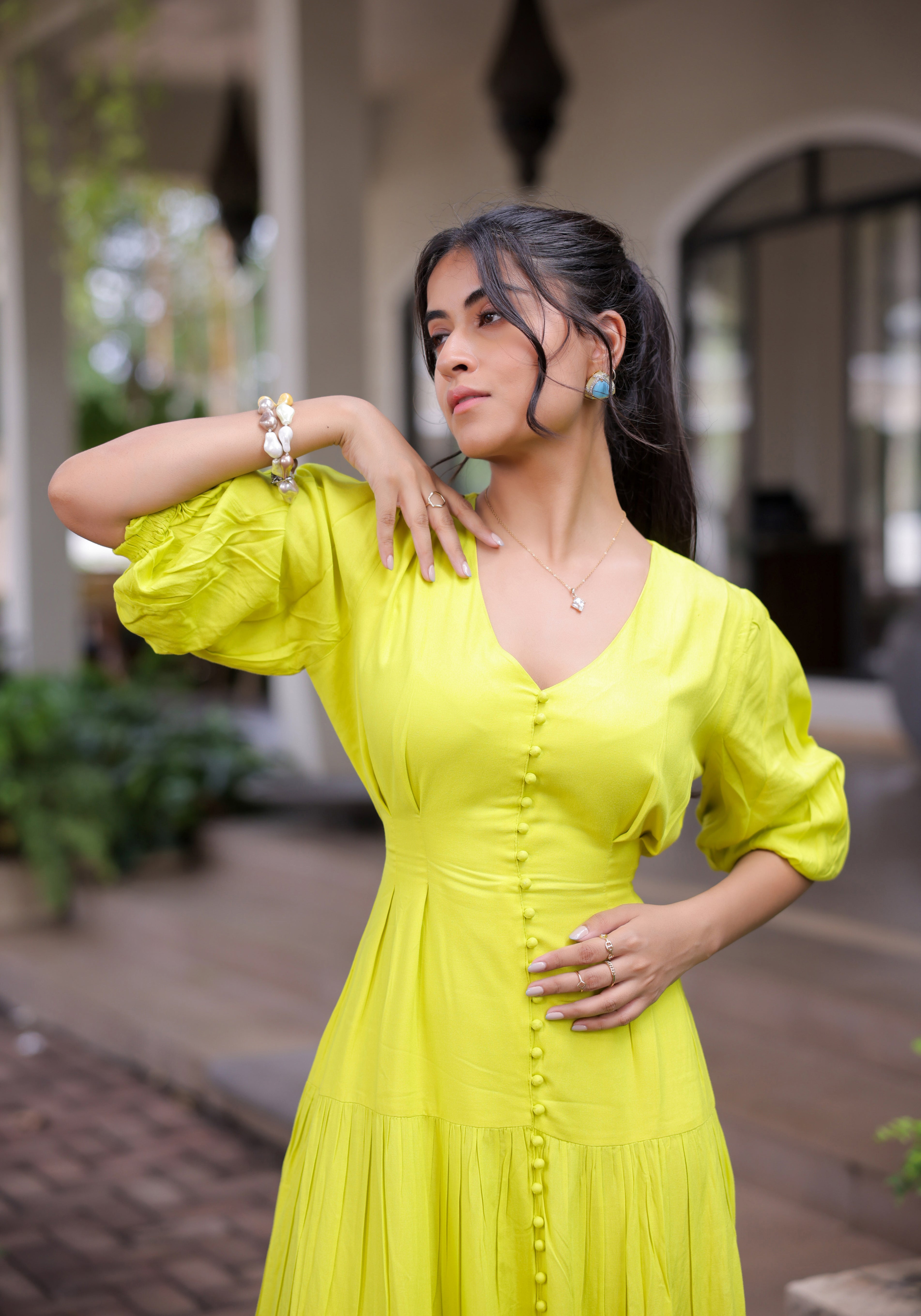 Lime Green Tiered Maxi Dress