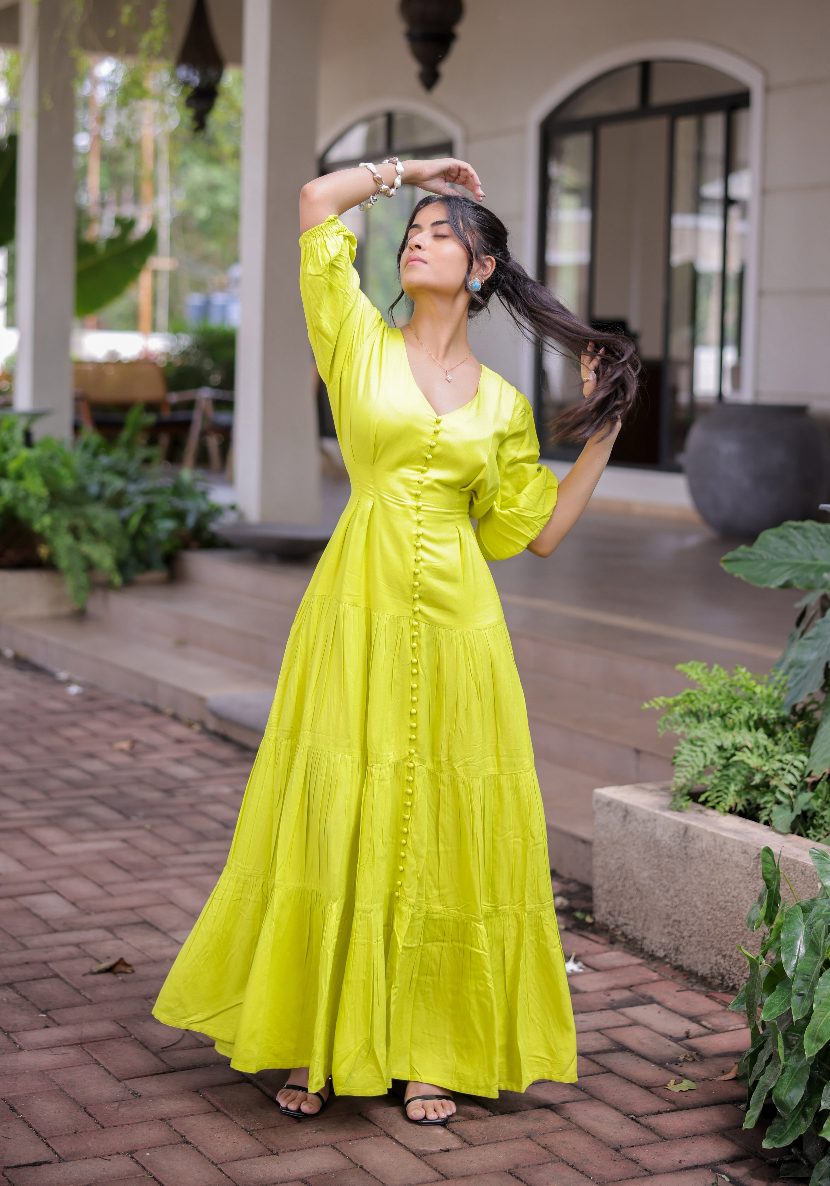 Lime Green Tiered Maxi Dress