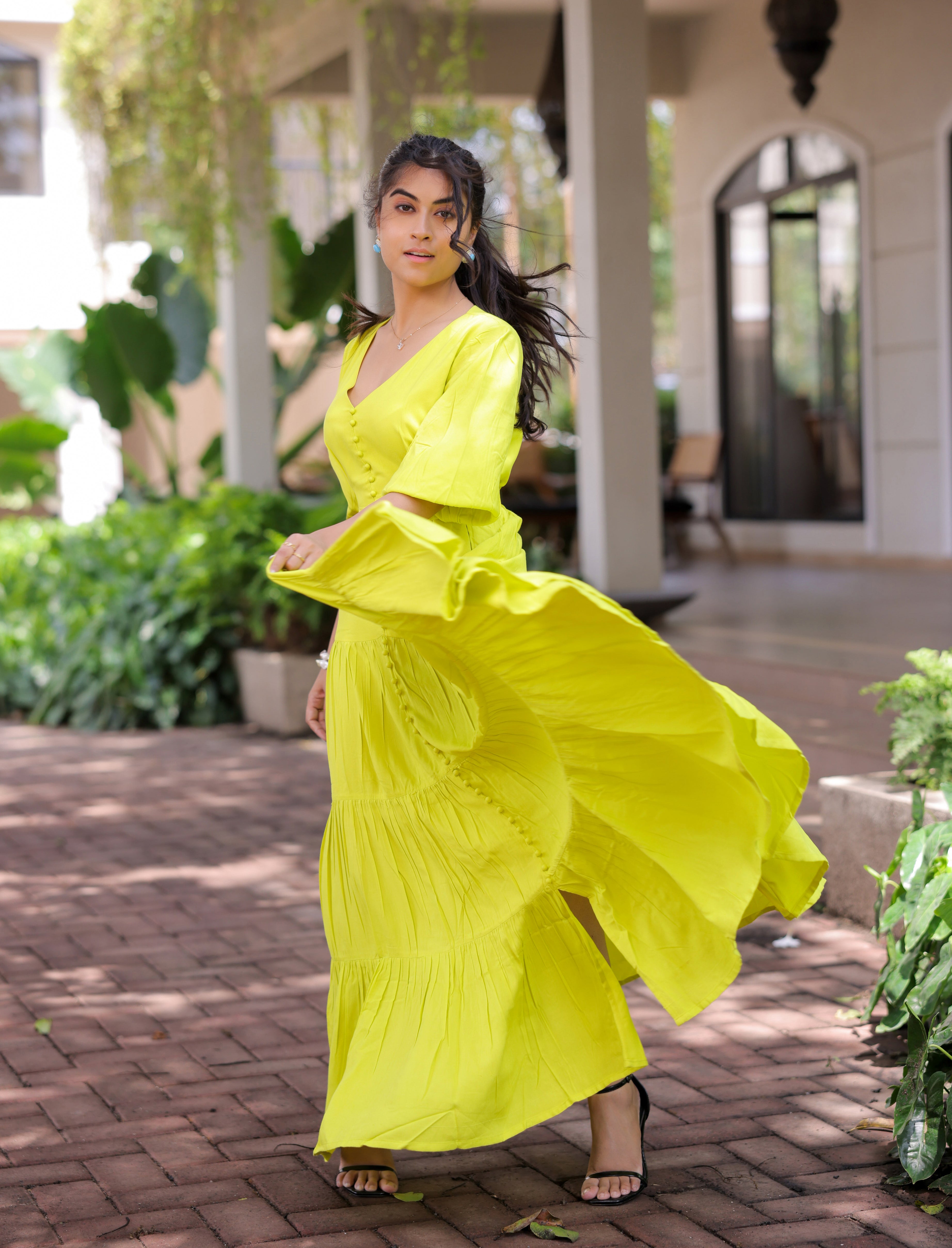 Lime Green Tiered Maxi Dress