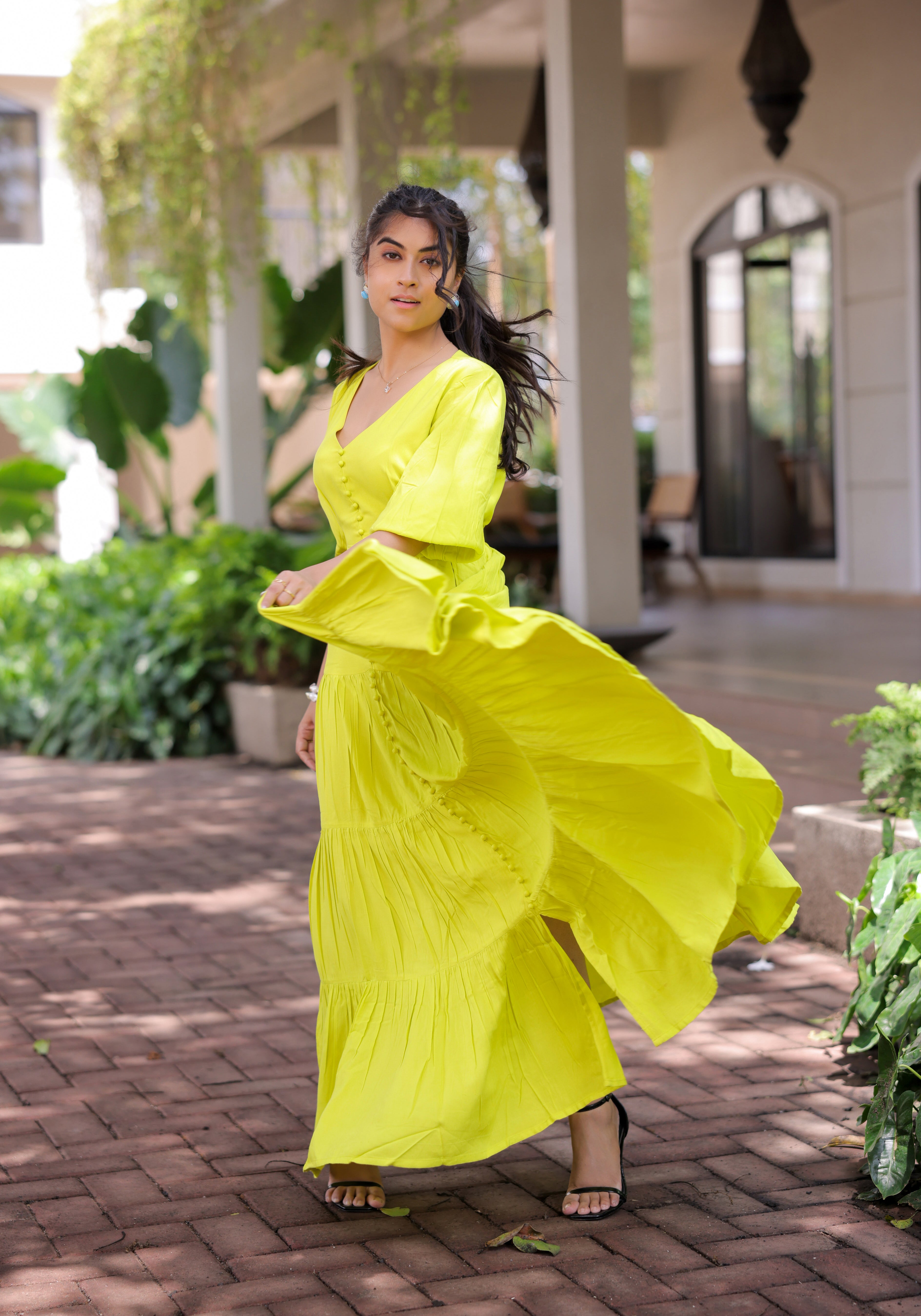 Lime Green Tiered Maxi Dress